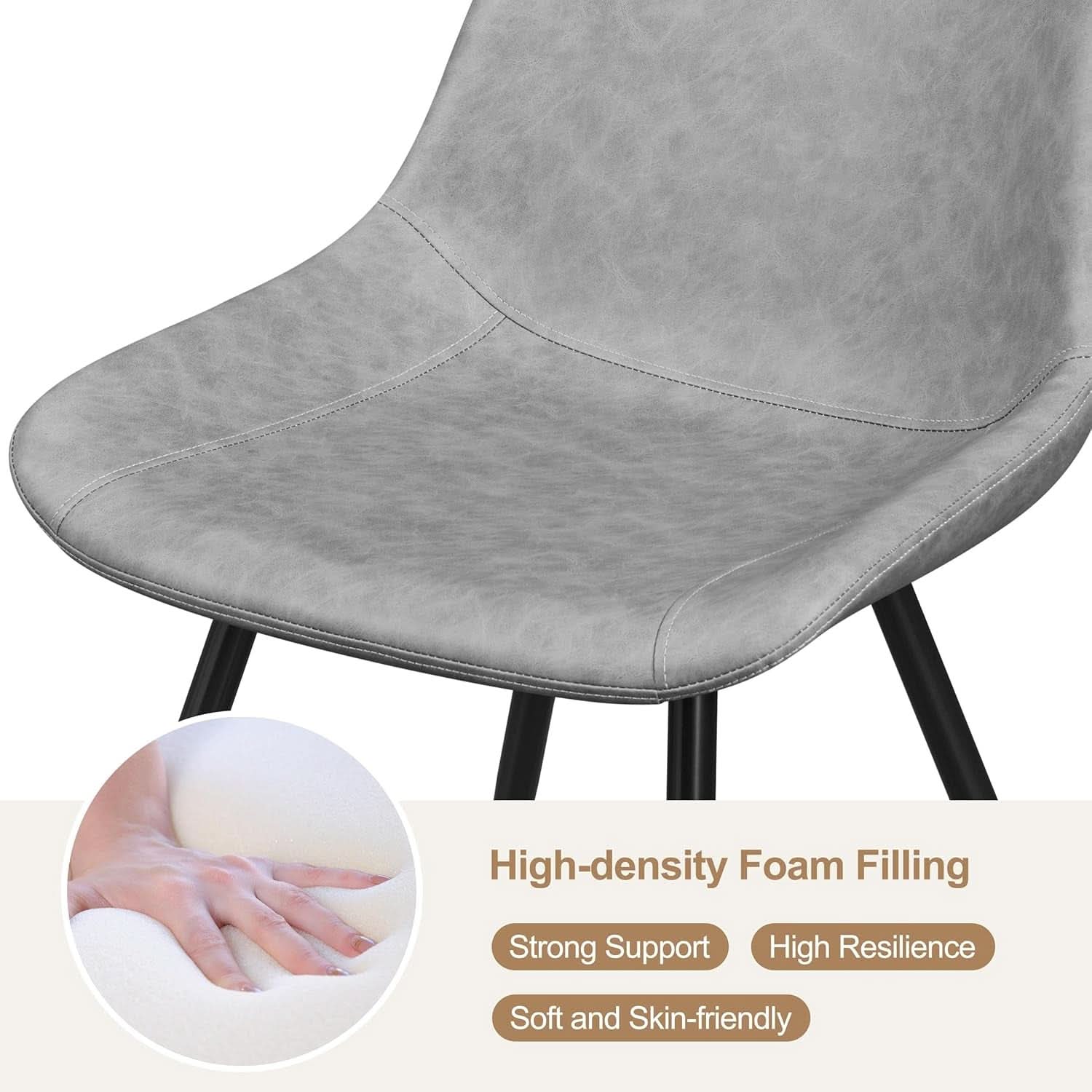 Dining Chairs Set Of 2 Grey Faux Leather With Metal Legs