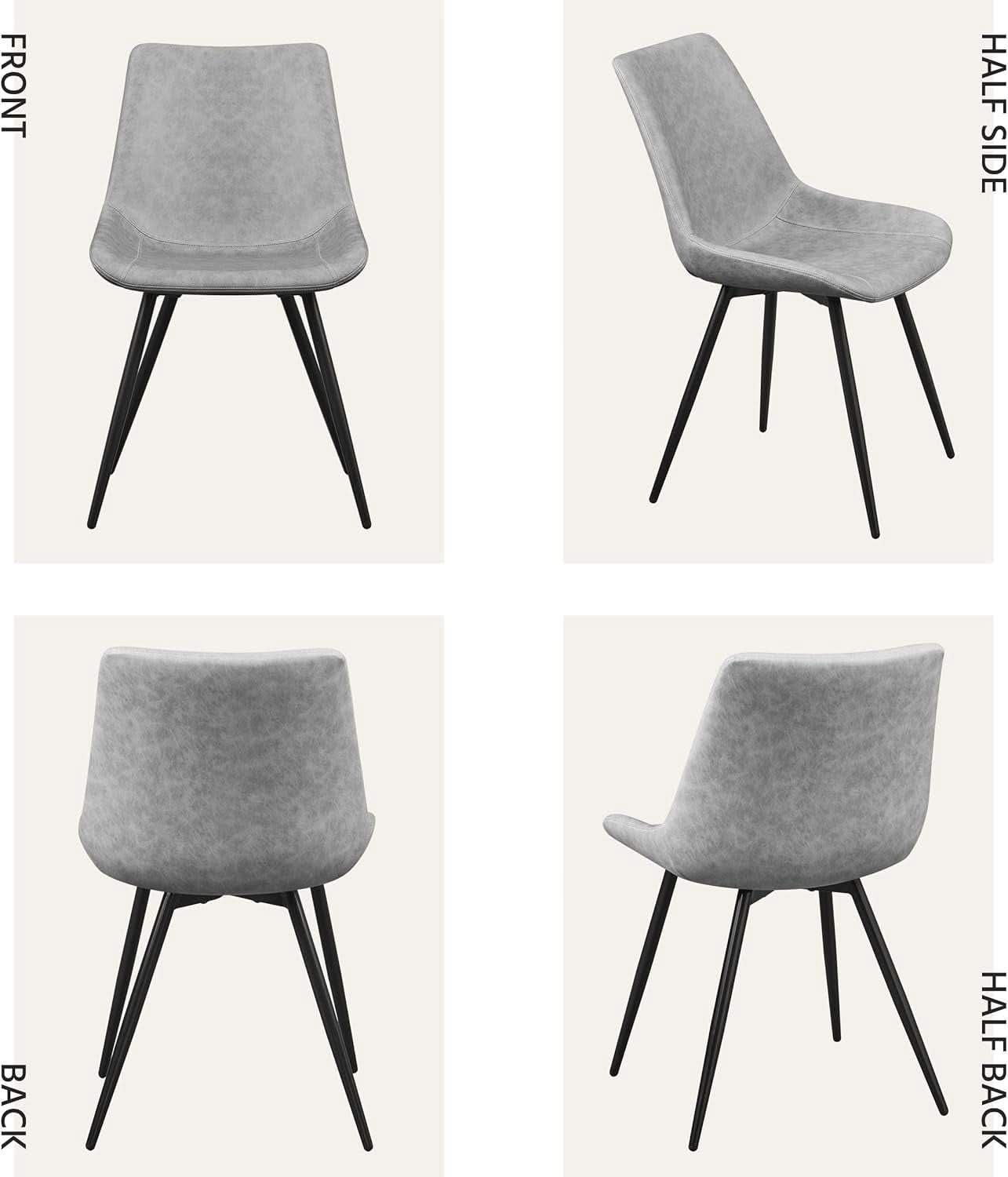 Dining Chairs Set Of 2 Grey Faux Leather With Metal Legs