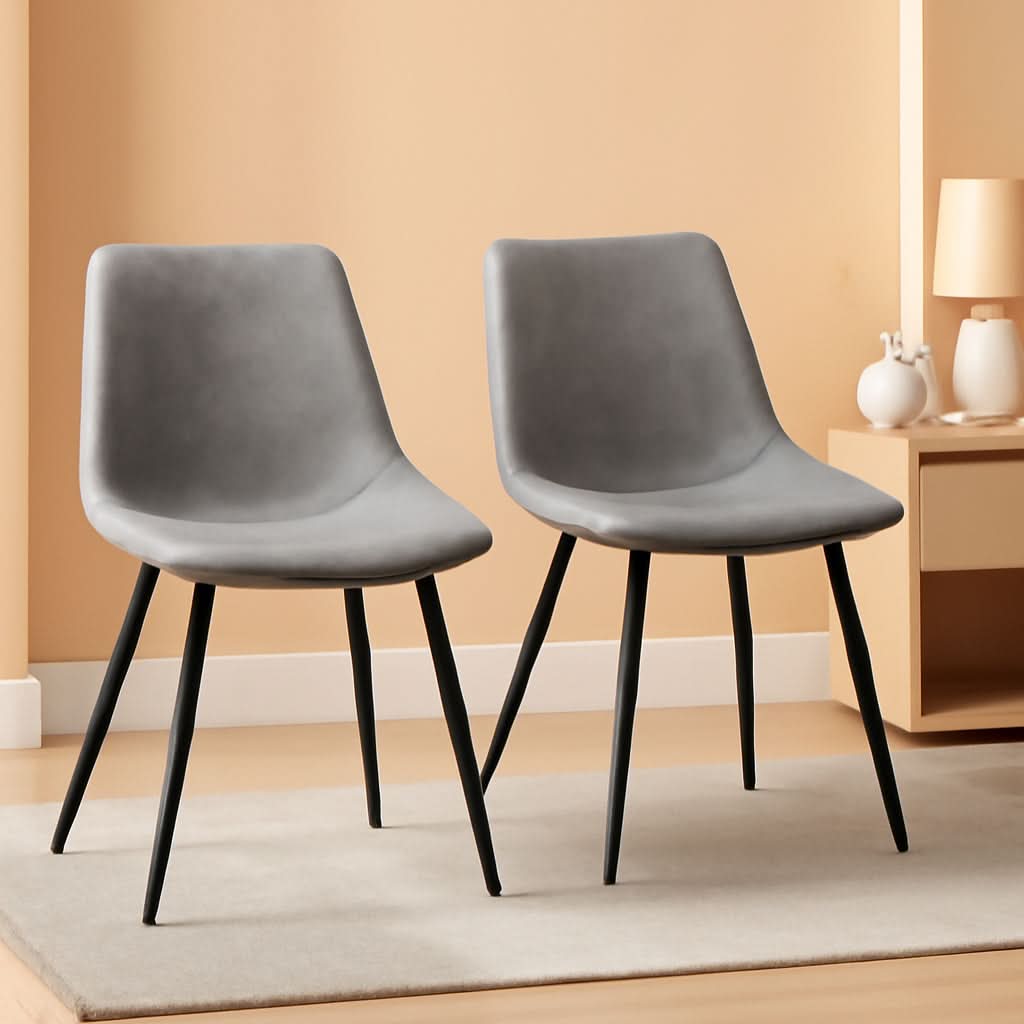 Dining Chairs Set Of 2 Grey Faux Leather With Metal Legs