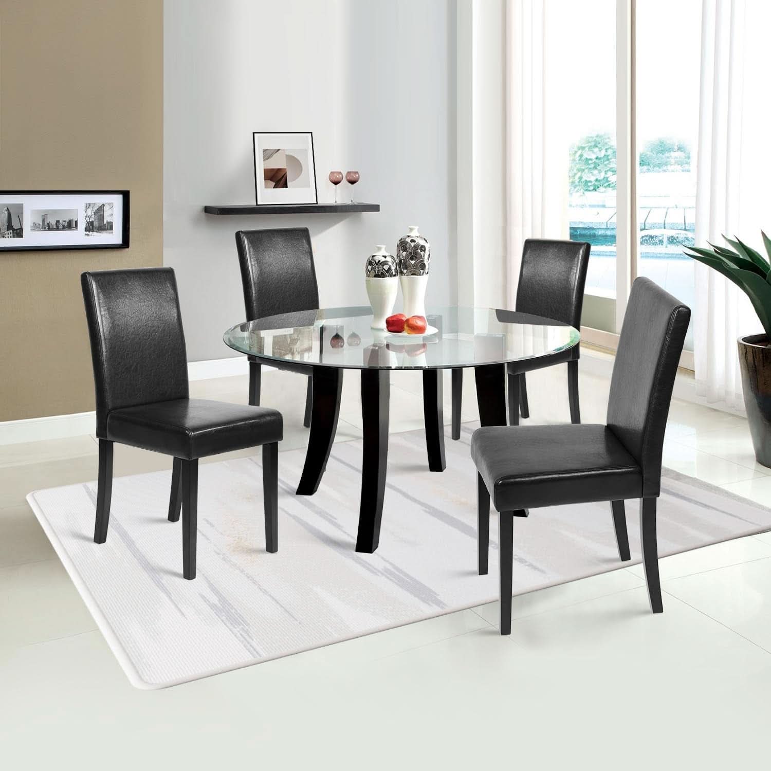 Dining Chairs Set Of 4 Waterproof PU Leather Cushioned With Wood Legs