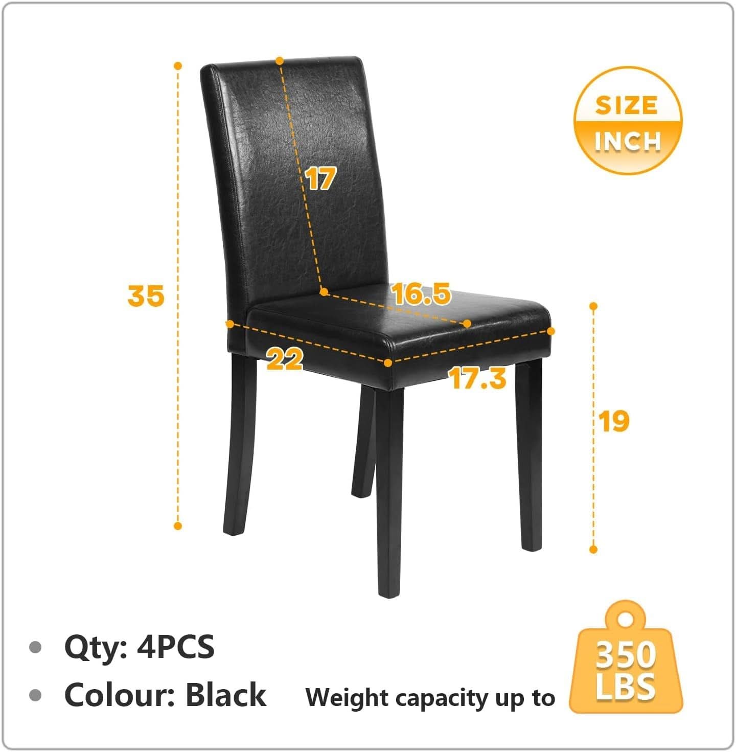 Dining Chairs Set Of 4 Waterproof PU Leather Cushioned With Wood Legs