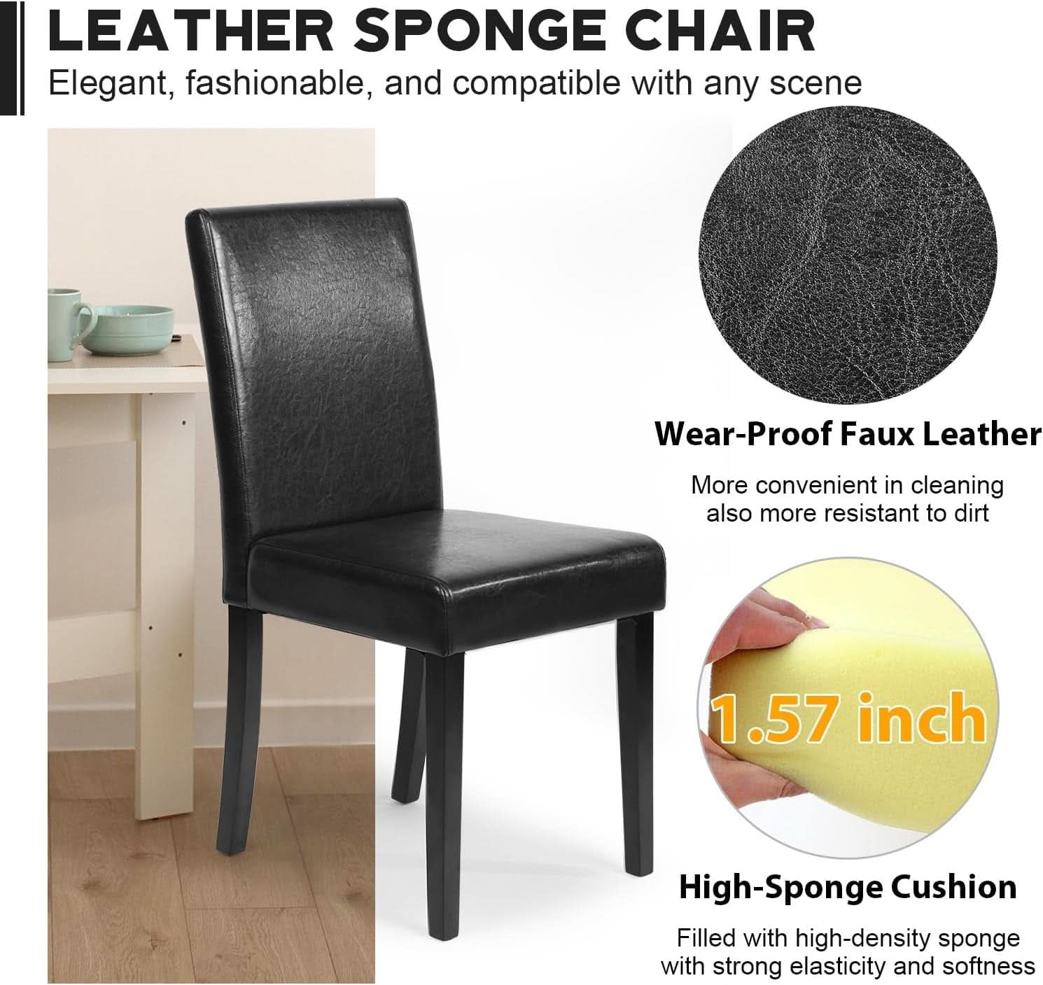 Dining Chairs Set Of 4 Waterproof PU Leather Cushioned With Wood Legs