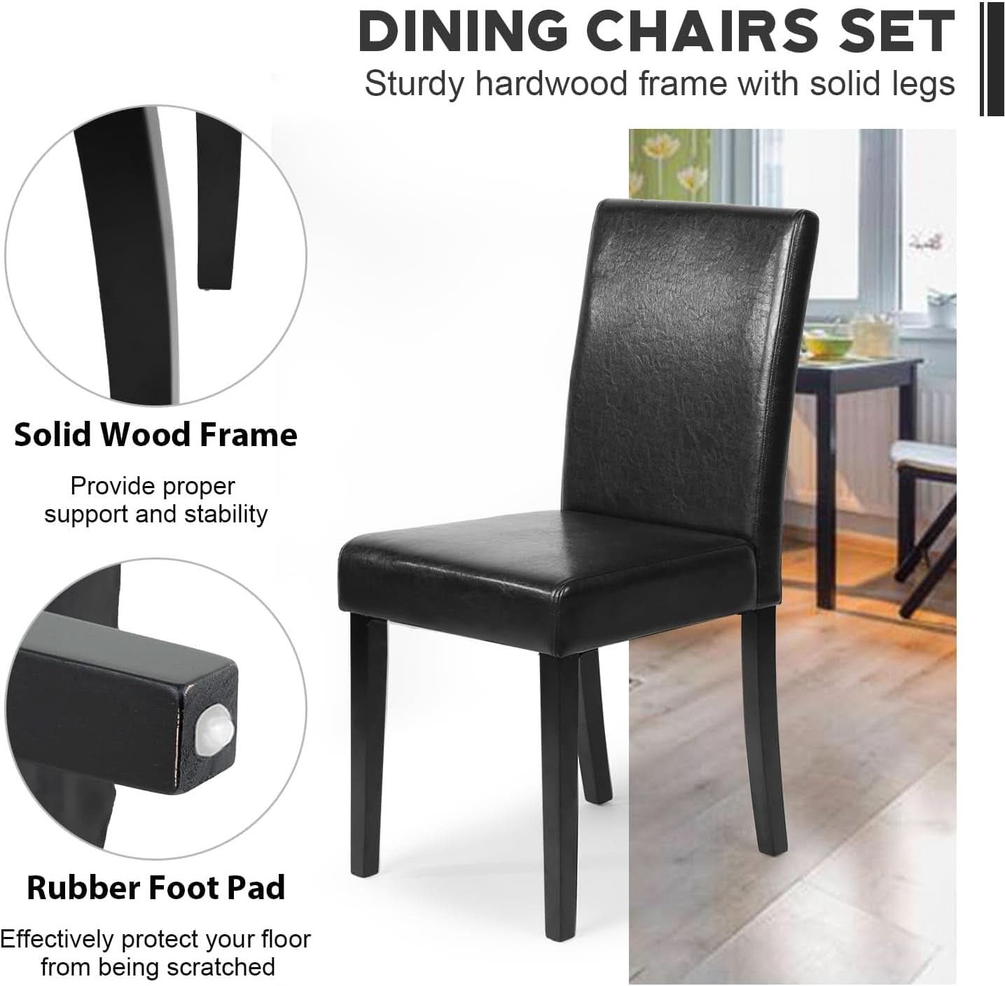 Dining Chairs Set Of 4 Waterproof PU Leather Cushioned With Wood Legs