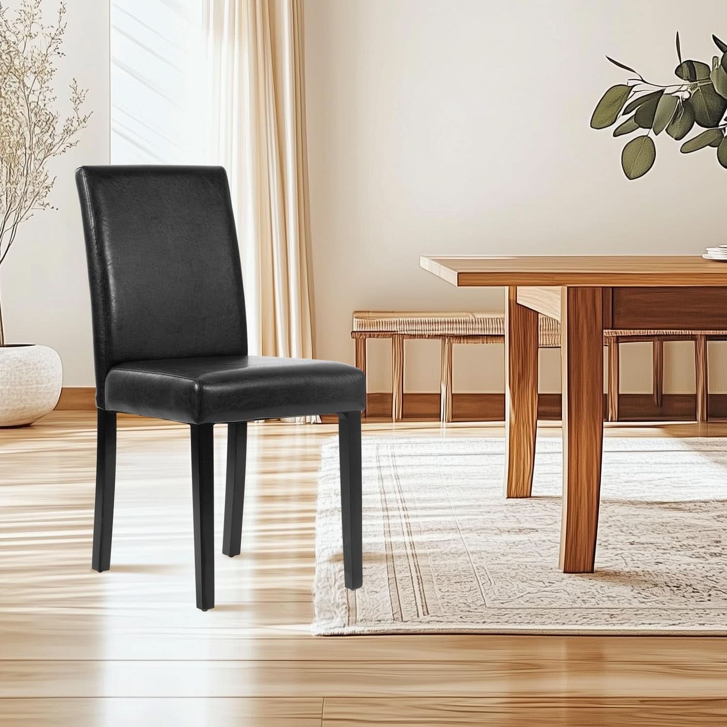 Dining Chairs Set Of 4 Waterproof PU Leather Cushioned With Wood Legs