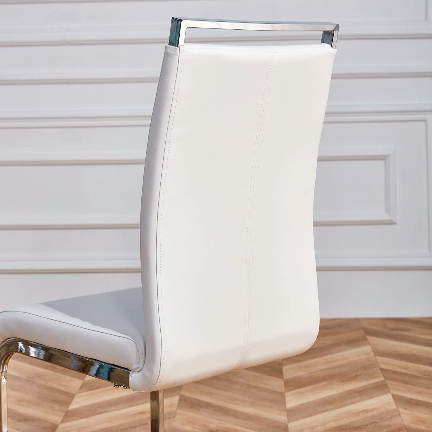 Dining Chairs Set Of 4 With Faux Leather Padded Seats And Chrome Legs