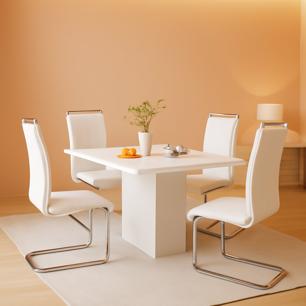 Dining Chairs Set Of 4 With Faux Leather Padded Seats And Chrome Legs