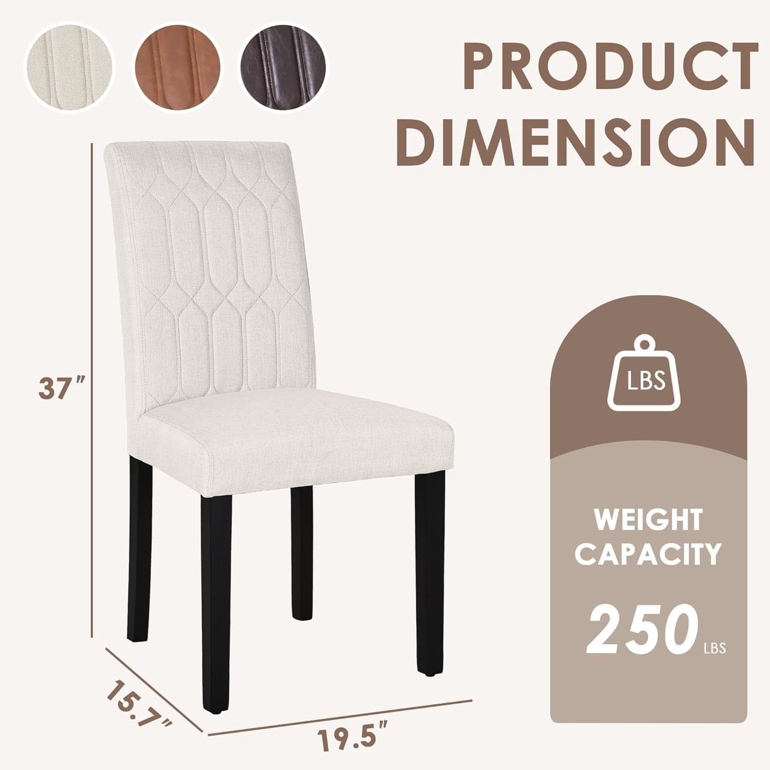 Dining Chairs Set Of 6 Beige Upholstered PU Leather Parsons With Wood Legs