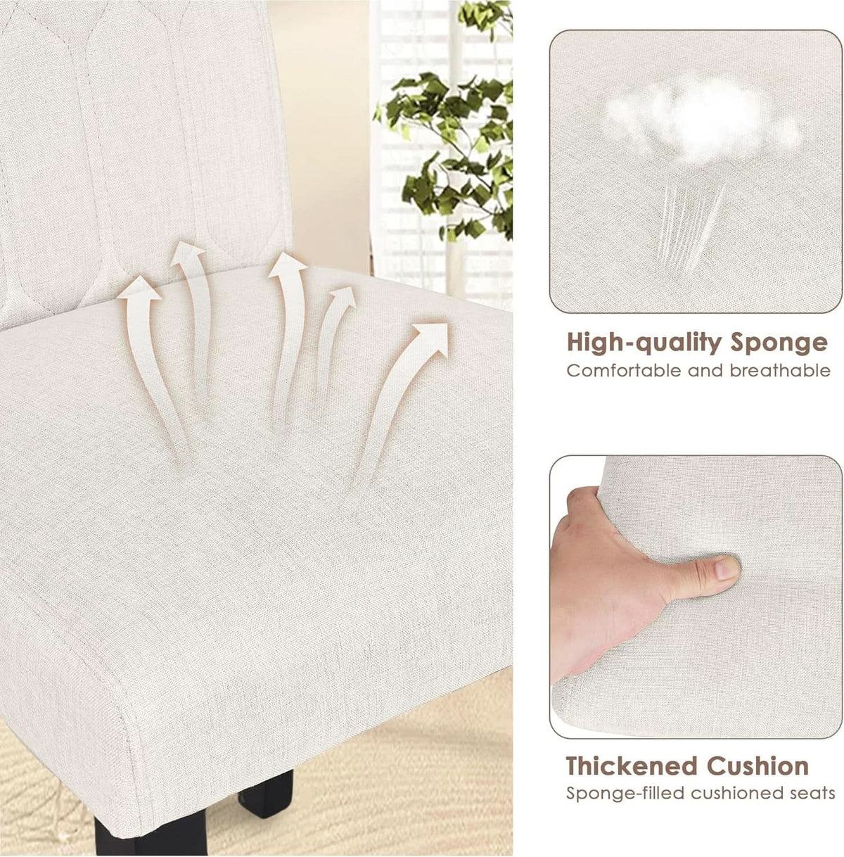 Dining Chairs Set Of 6 Beige Upholstered PU Leather Parsons With Wood Legs