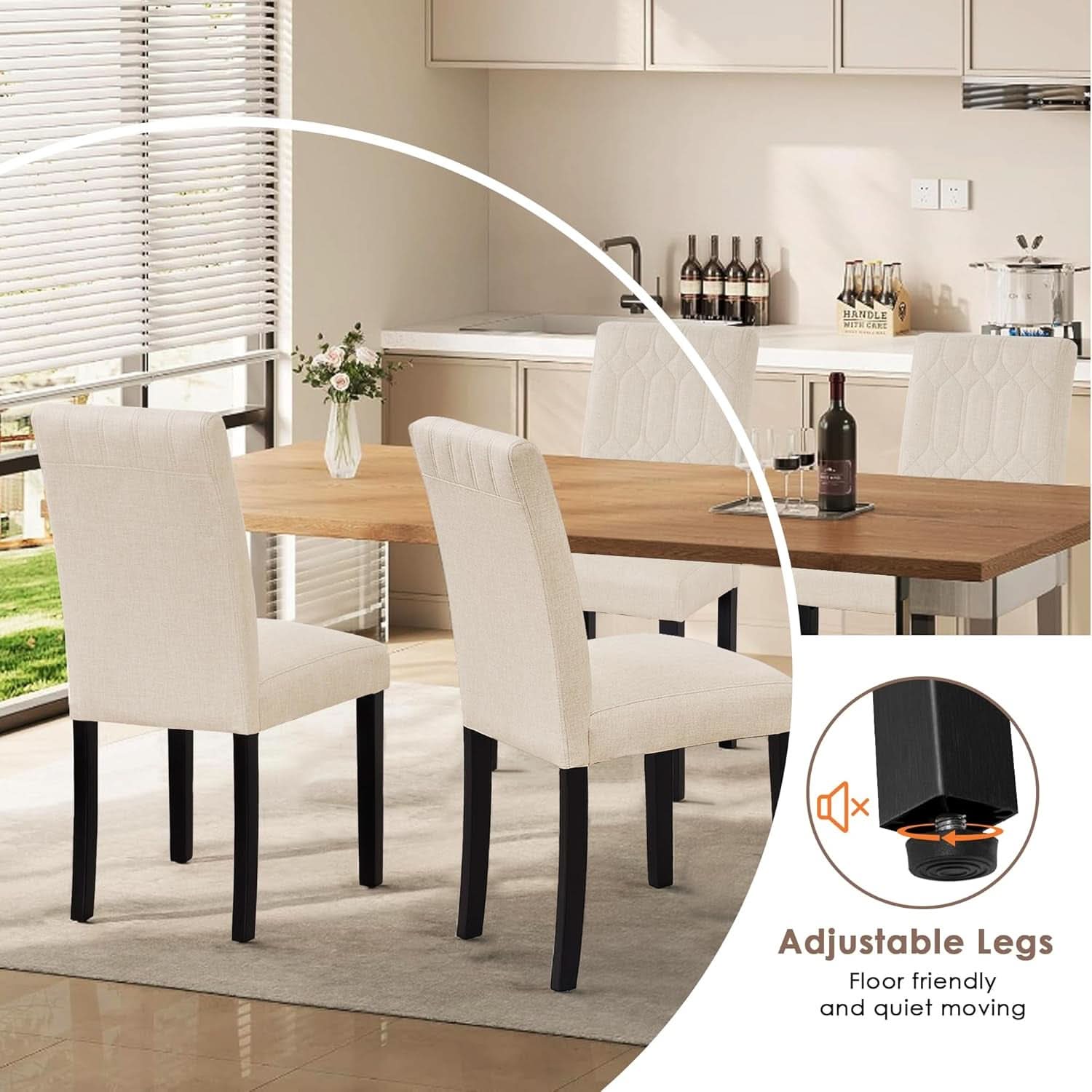 Dining Chairs Set Of 6 Beige Upholstered PU Leather Parsons With Wood Legs