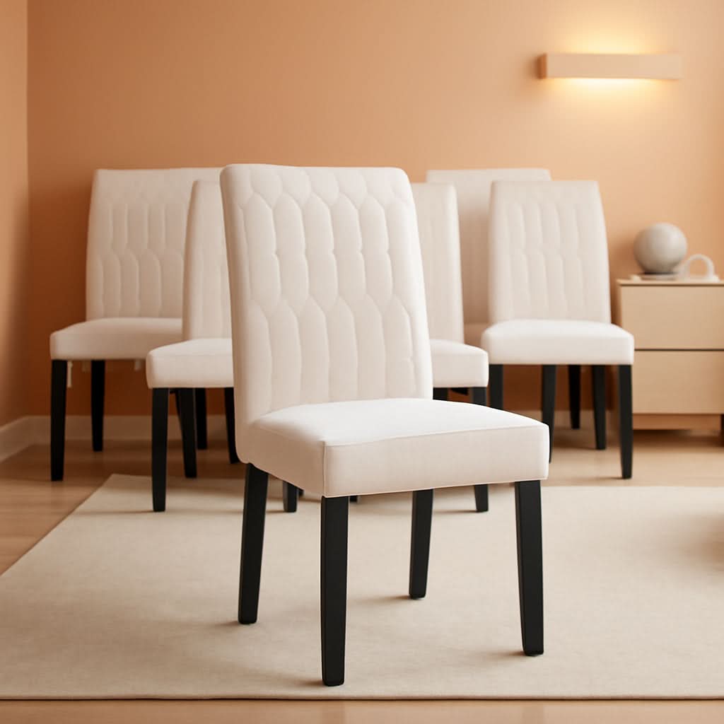 Dining Chairs Set Of 6 Beige Upholstered PU Leather Parsons With Wood Legs