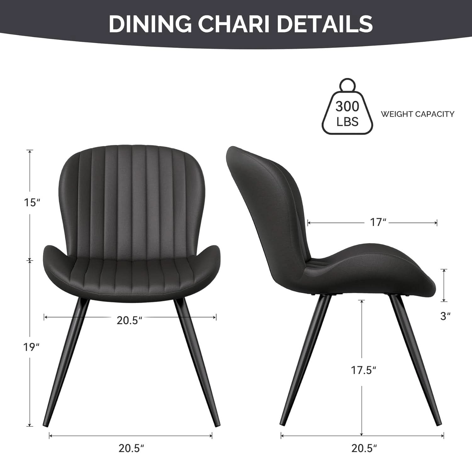 Dining Chairs Set Of 6 Modern Upholstered Black 19 Inch