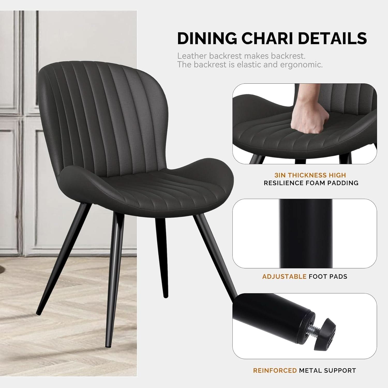 Dining Chairs Set Of 6 Modern Upholstered Black 19 Inch
