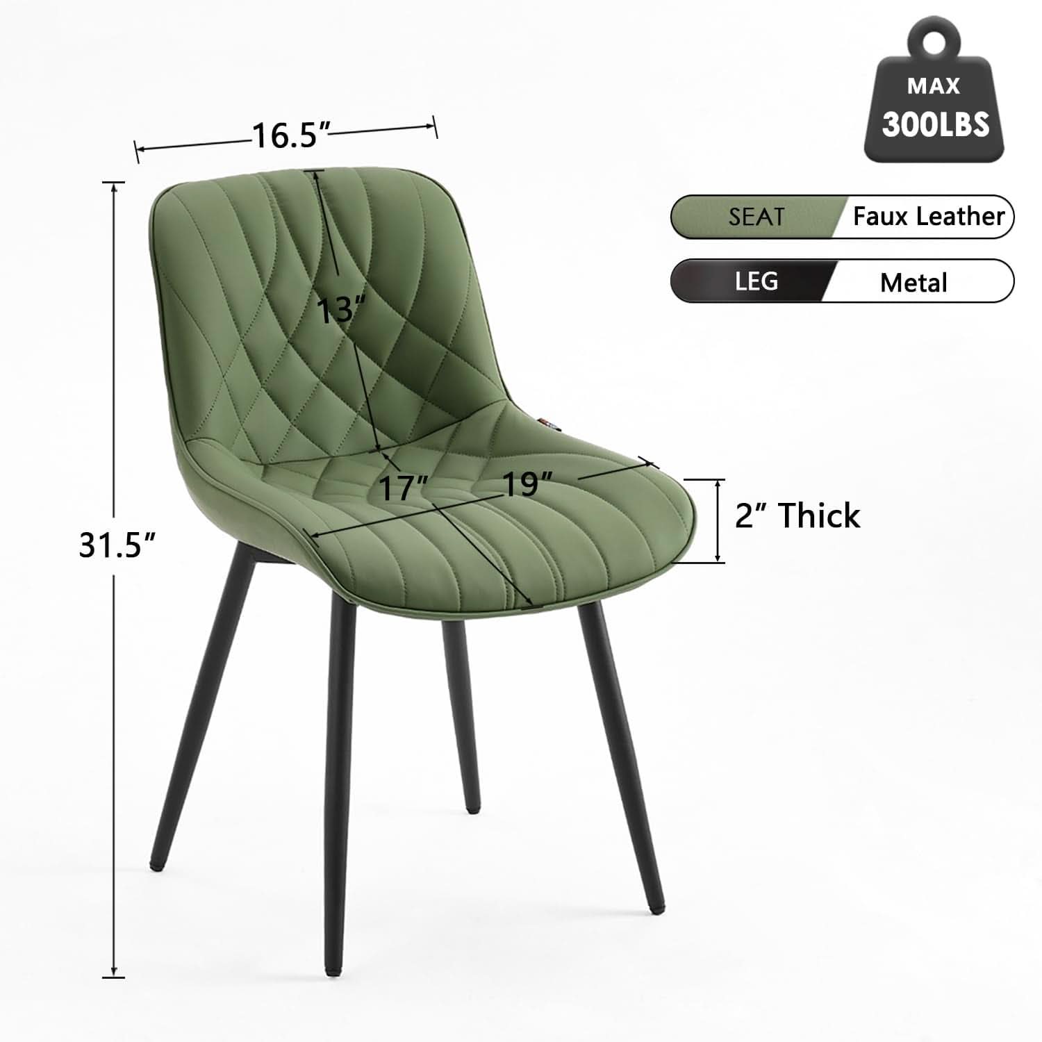 Dining Chairs Set of 2 Olive Cushioned Upholstered