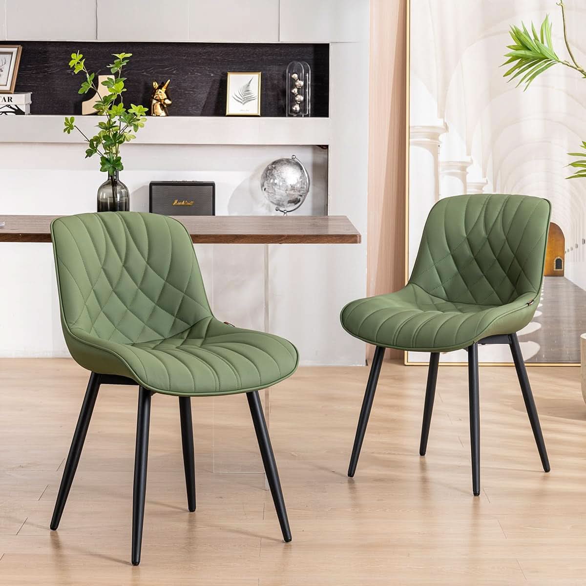 Dining Chairs Set of 2 Olive Cushioned Upholstered