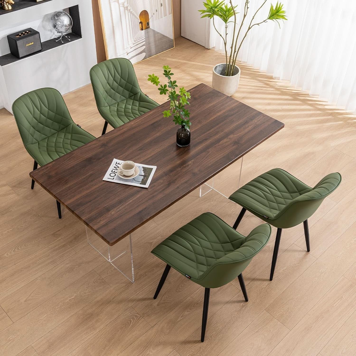 Dining Chairs Set of 2 Olive Cushioned Upholstered