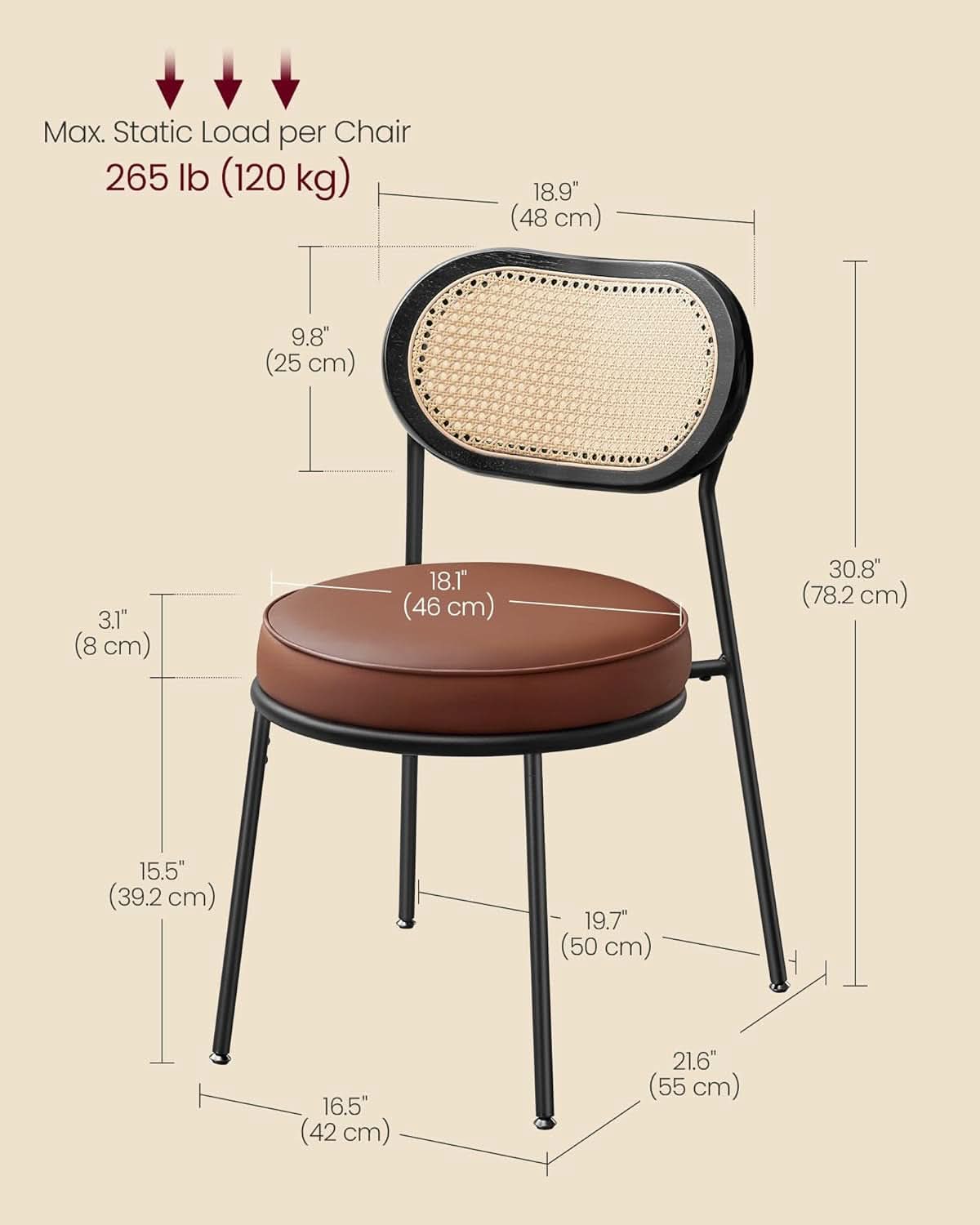 Dining Chairs Set of 4 With Boho Rattan Back Coffee Brown