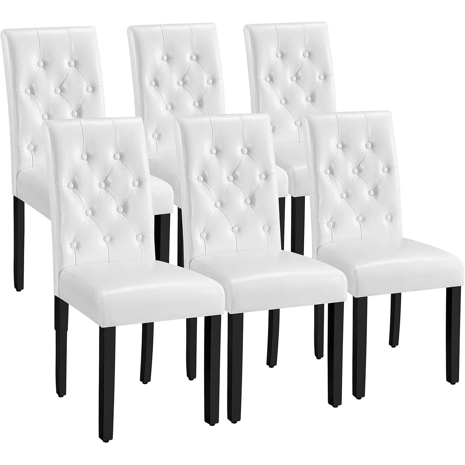 Dining Chairs Set of 6 White Leather Seat Solid Wood Legs