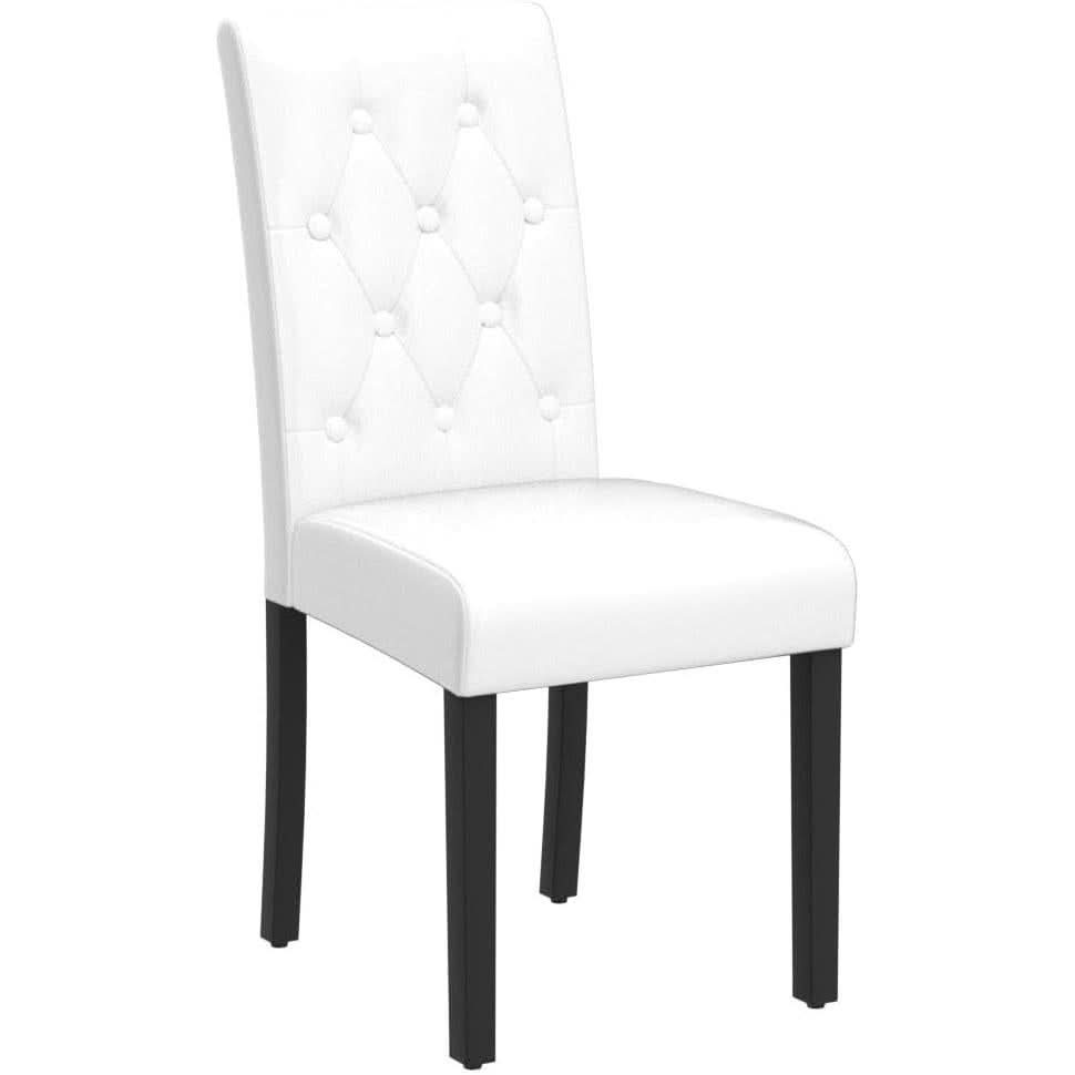 Dining Chairs Set of 6 White Leather Seat Solid Wood Legs