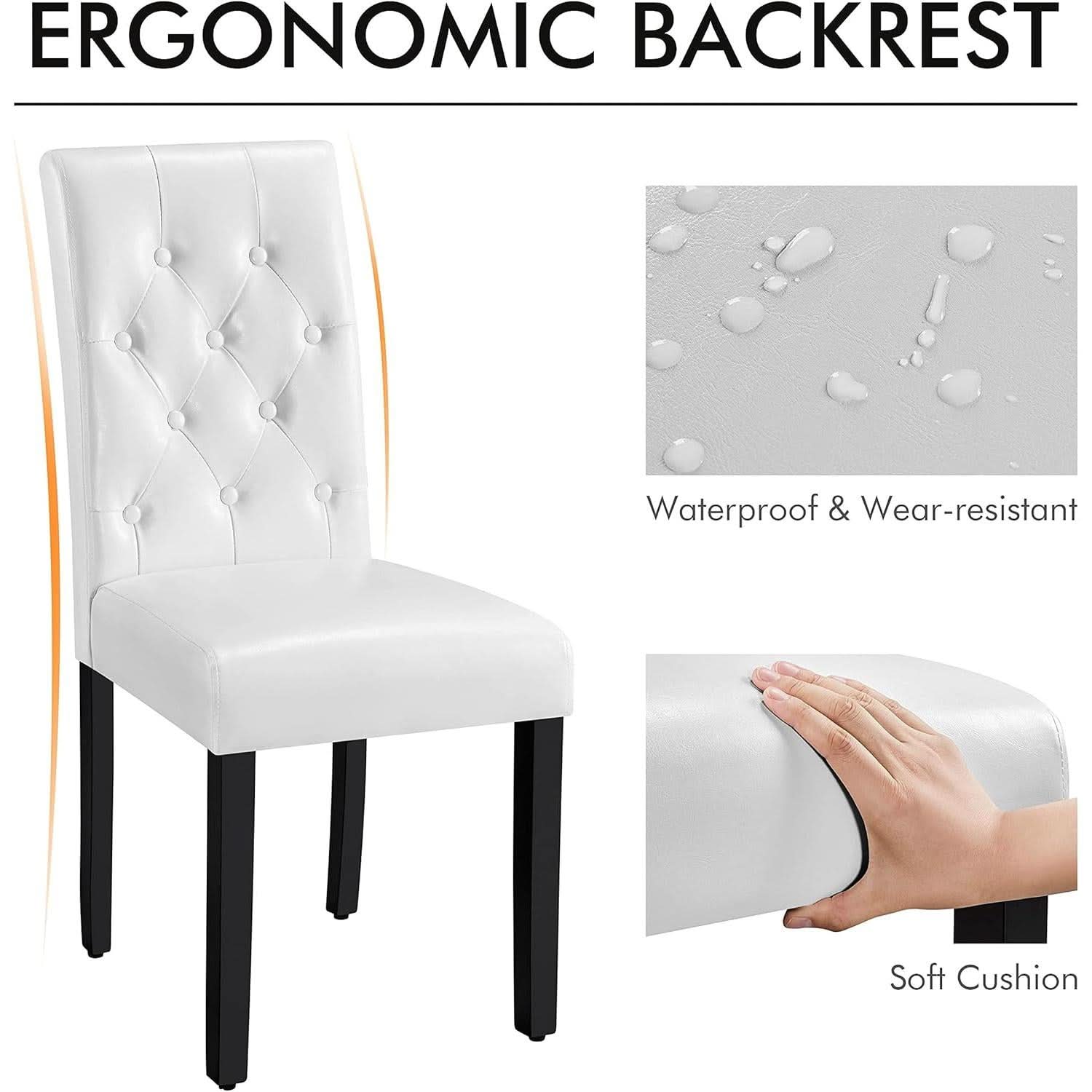 Dining Chairs Set of 6 White Leather Seat Solid Wood Legs