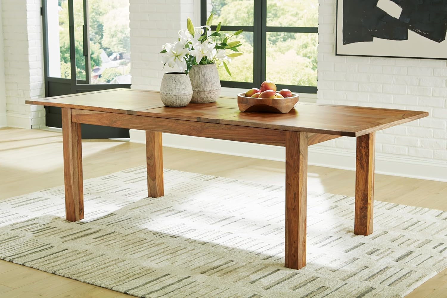 Dining Extension Table With Self Storing Leaf Light Brown
