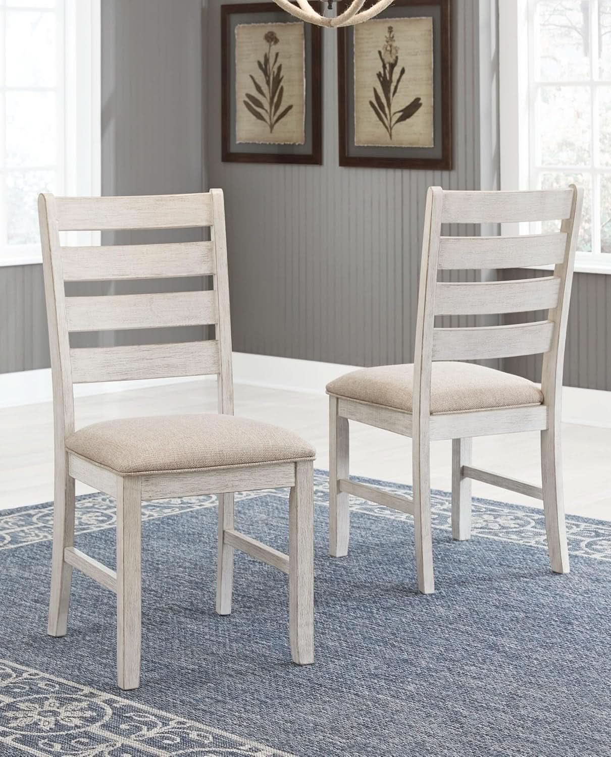 Dining Room Chair Set Of 2 Whitewash Finish Upholstered