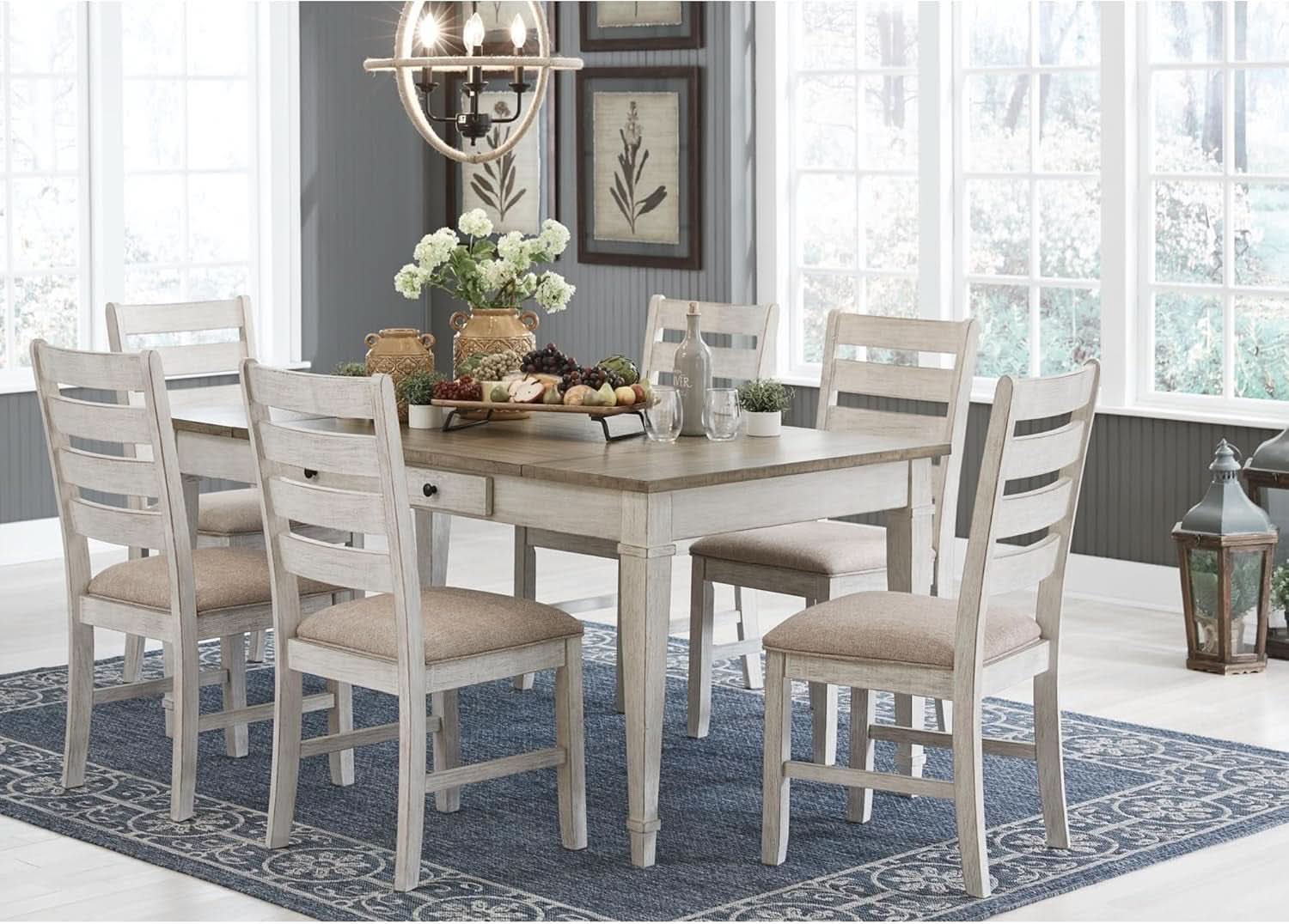 Dining Room Chair Set Of 2 Whitewash Finish Upholstered