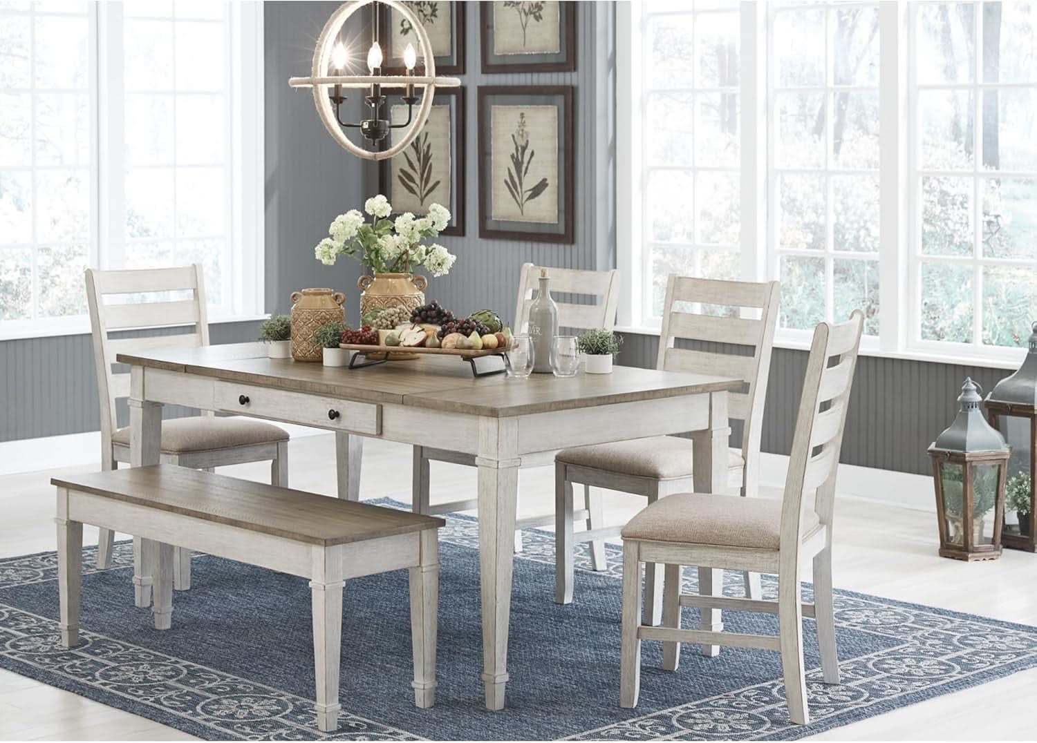 Dining Room Chair Set Of 2 Whitewash Finish Upholstered