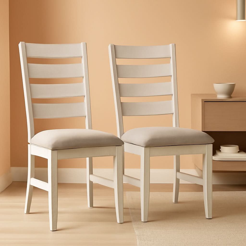 Dining Room Chair Set Of 2 Whitewash Finish Upholstered