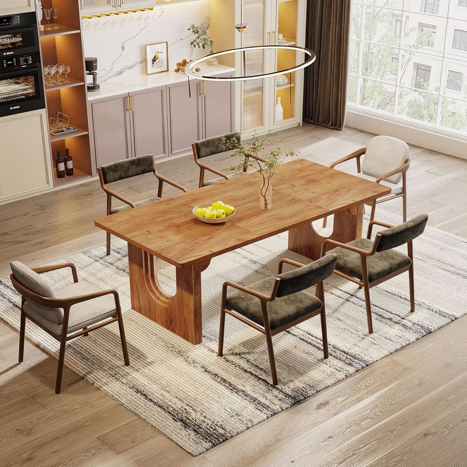 Dining Table 71 Inch Rustic Brown With Wood Pedestal