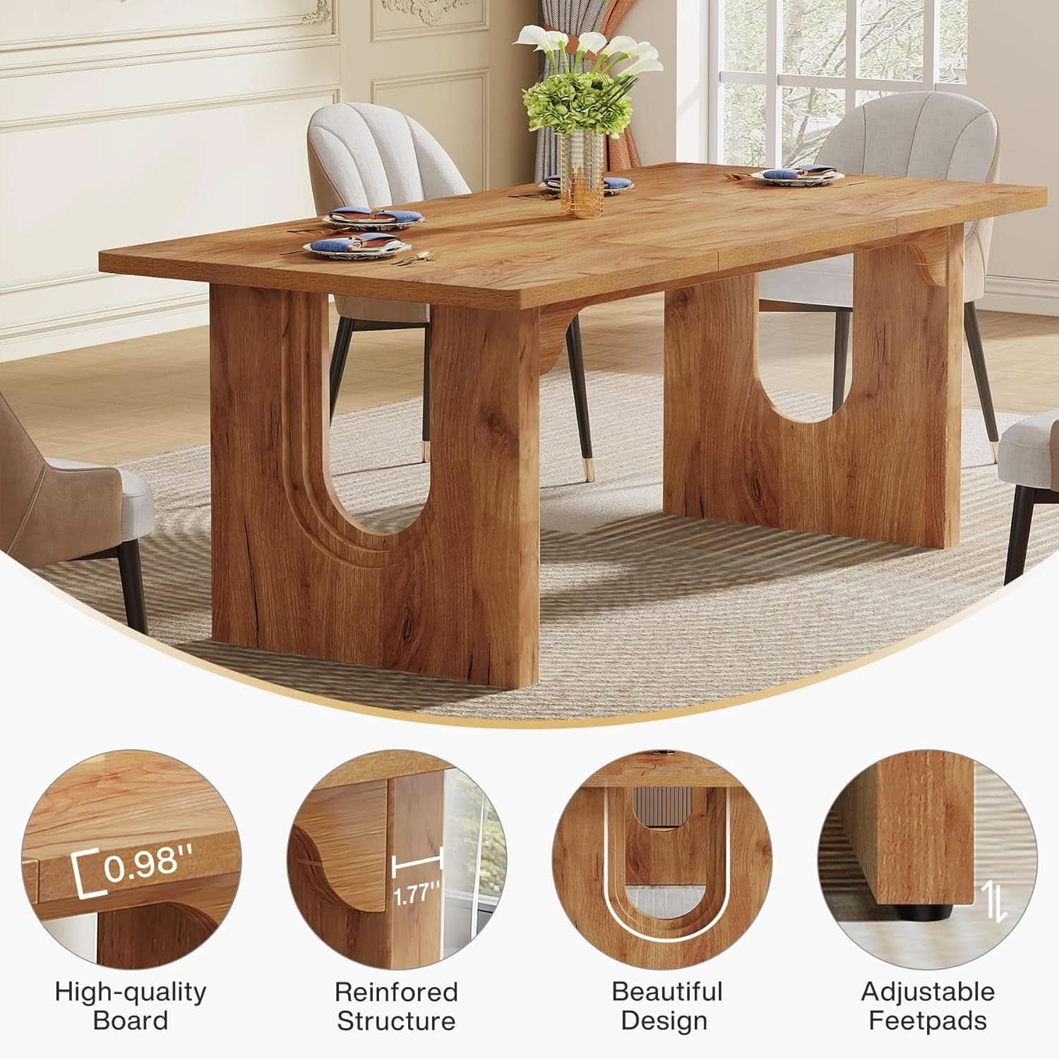 Dining Table 71 Inch Rustic Brown With Wood Pedestal