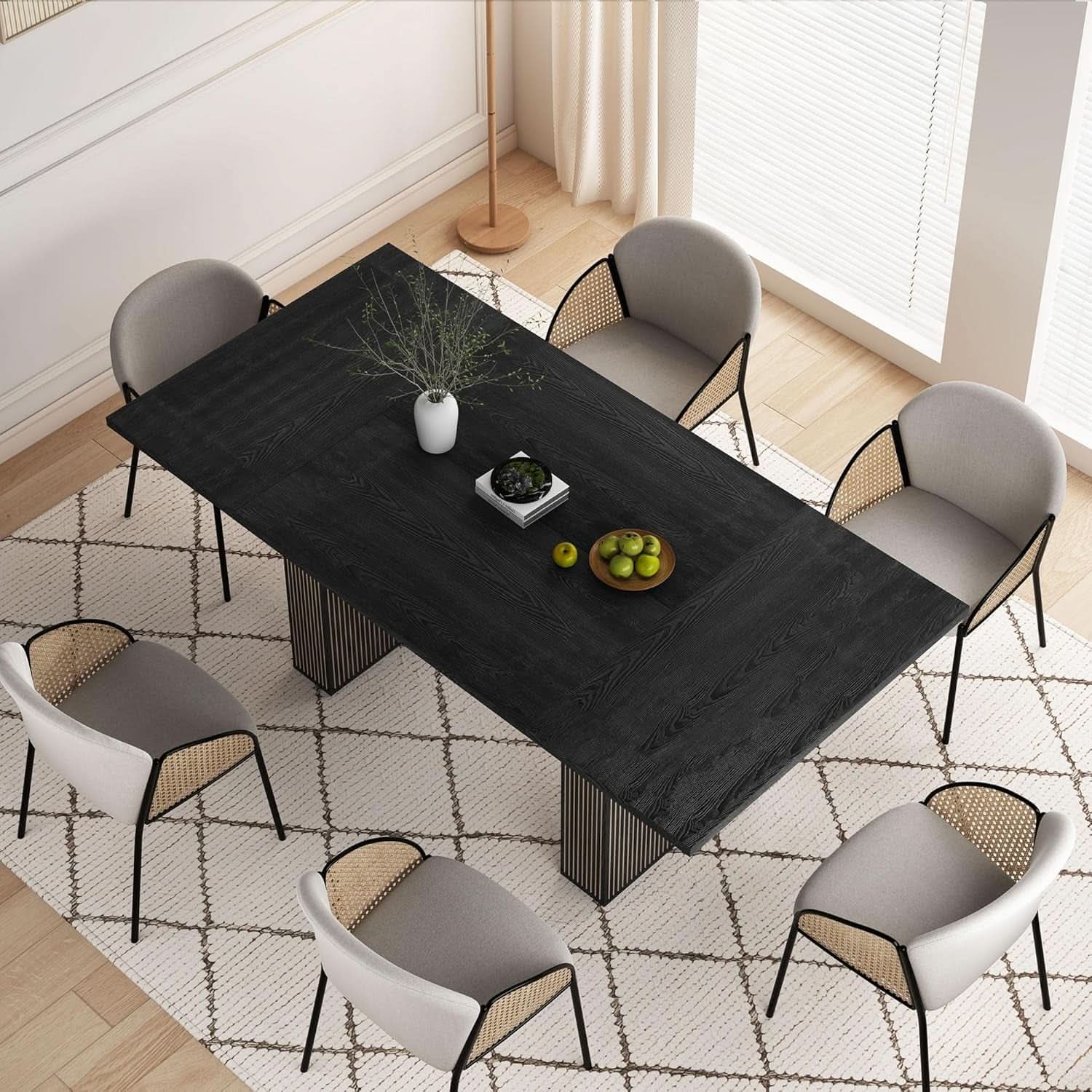 Dining Table 78 Inch Black Rectangular Farmhouse Kitchen