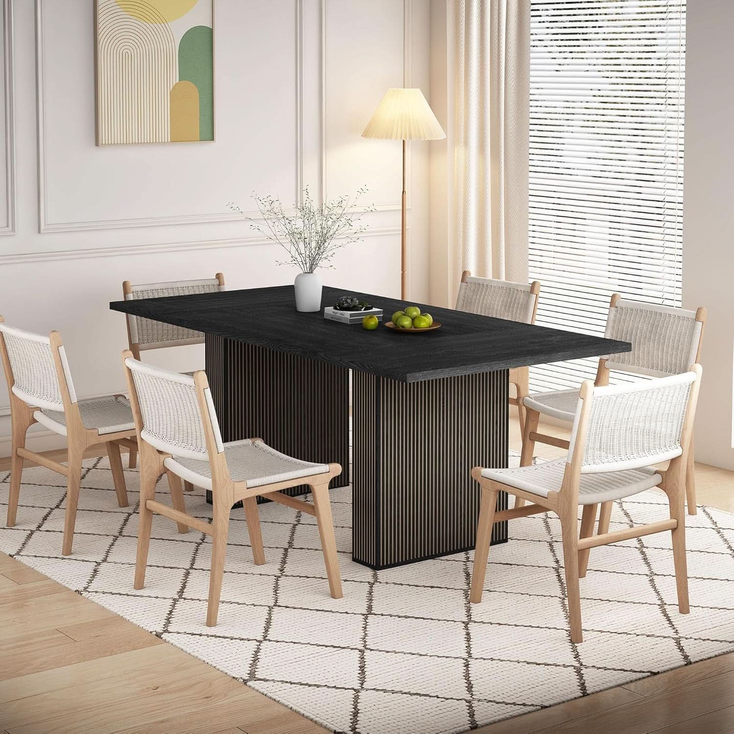 Dining Table 78 Inch Black Rectangular Farmhouse Kitchen