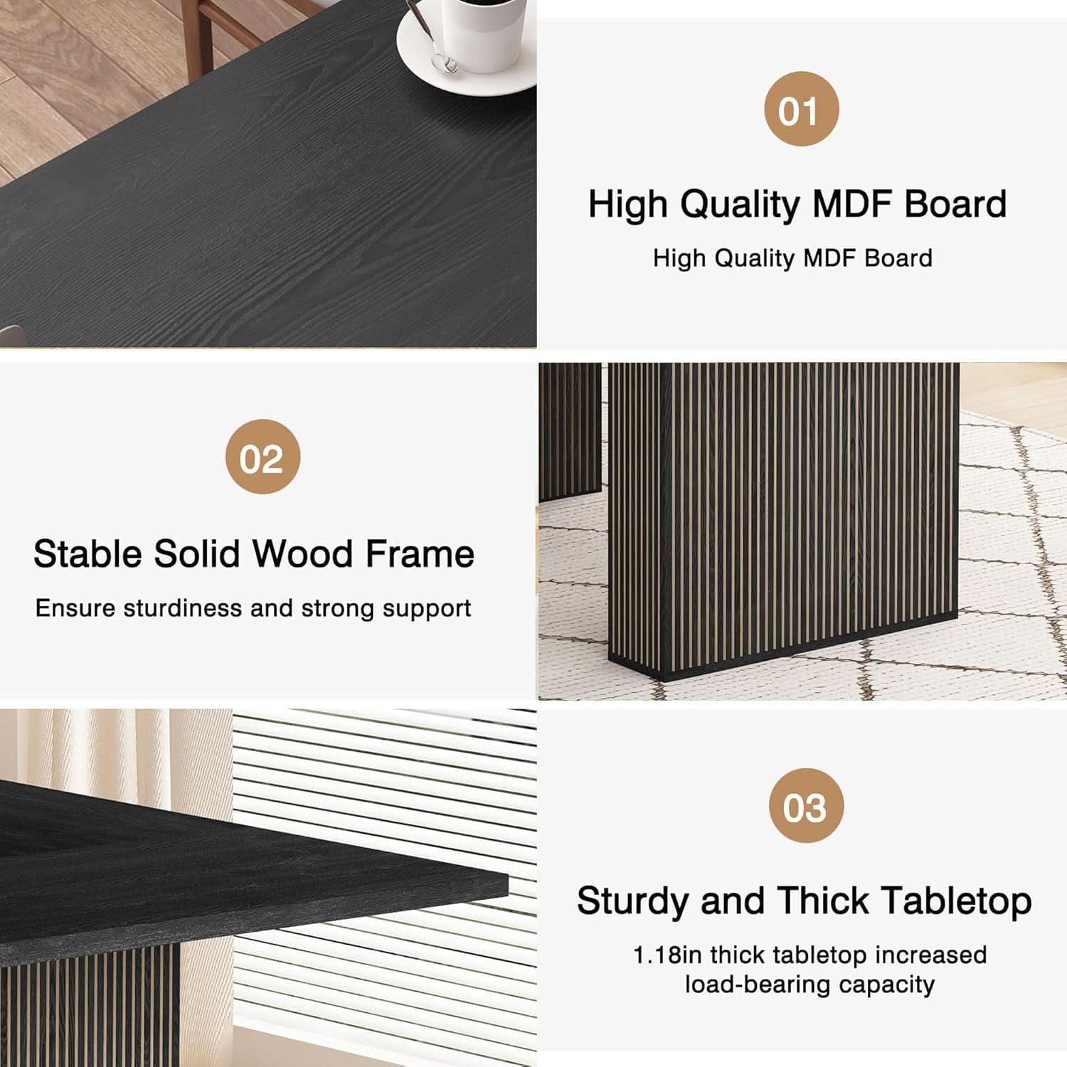 Dining Table 78 Inch Black Rectangular Farmhouse Kitchen