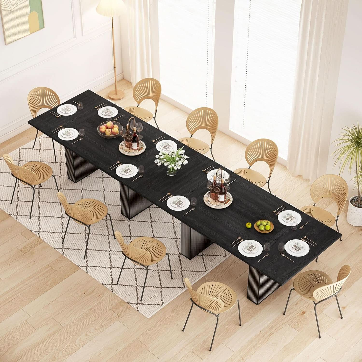 Dining Table 78 Inch Black Rectangular Farmhouse Kitchen