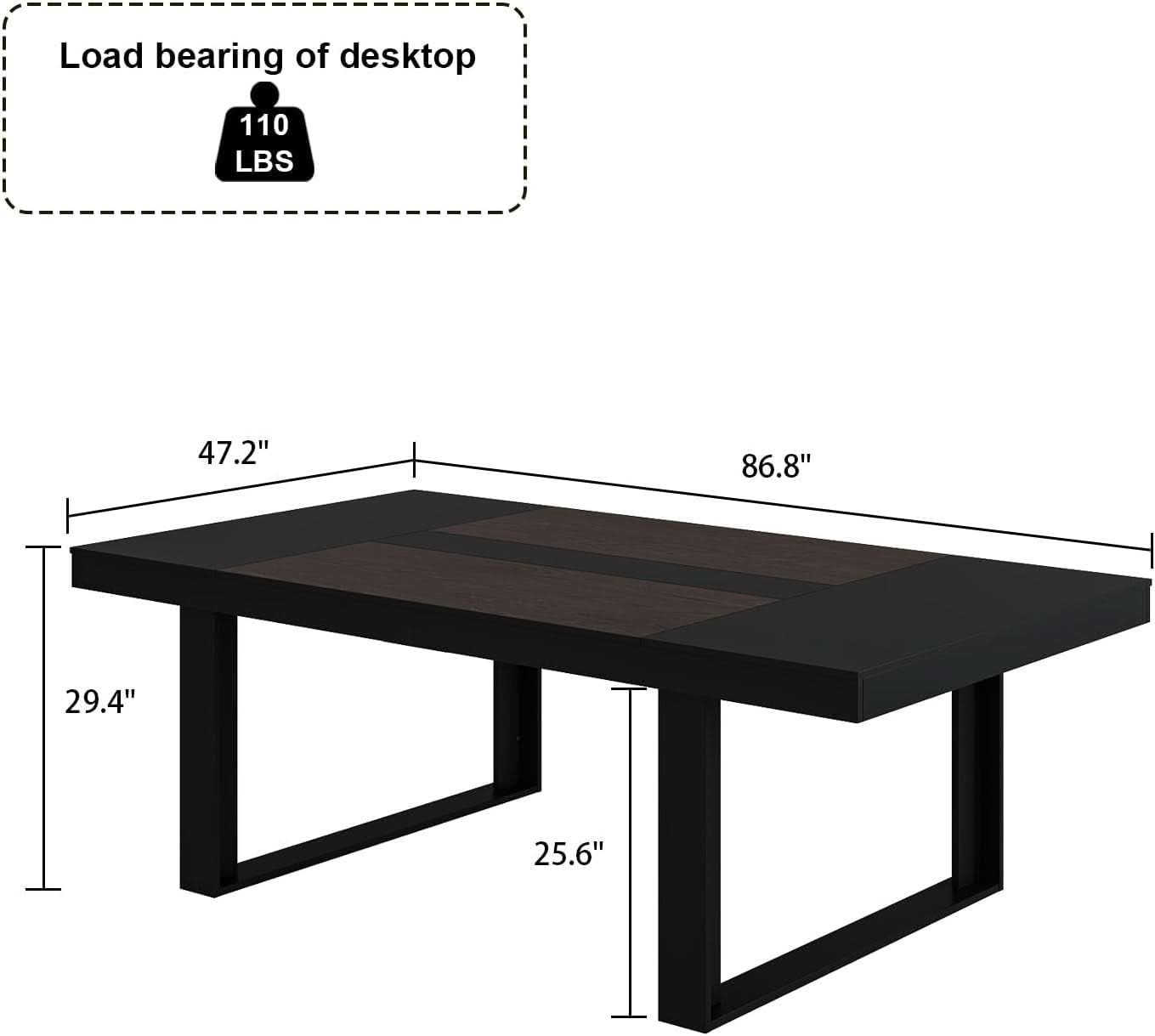 Dining Table 86.6 Inch Rectangular Wood Brown and Black Seats 8 to 10