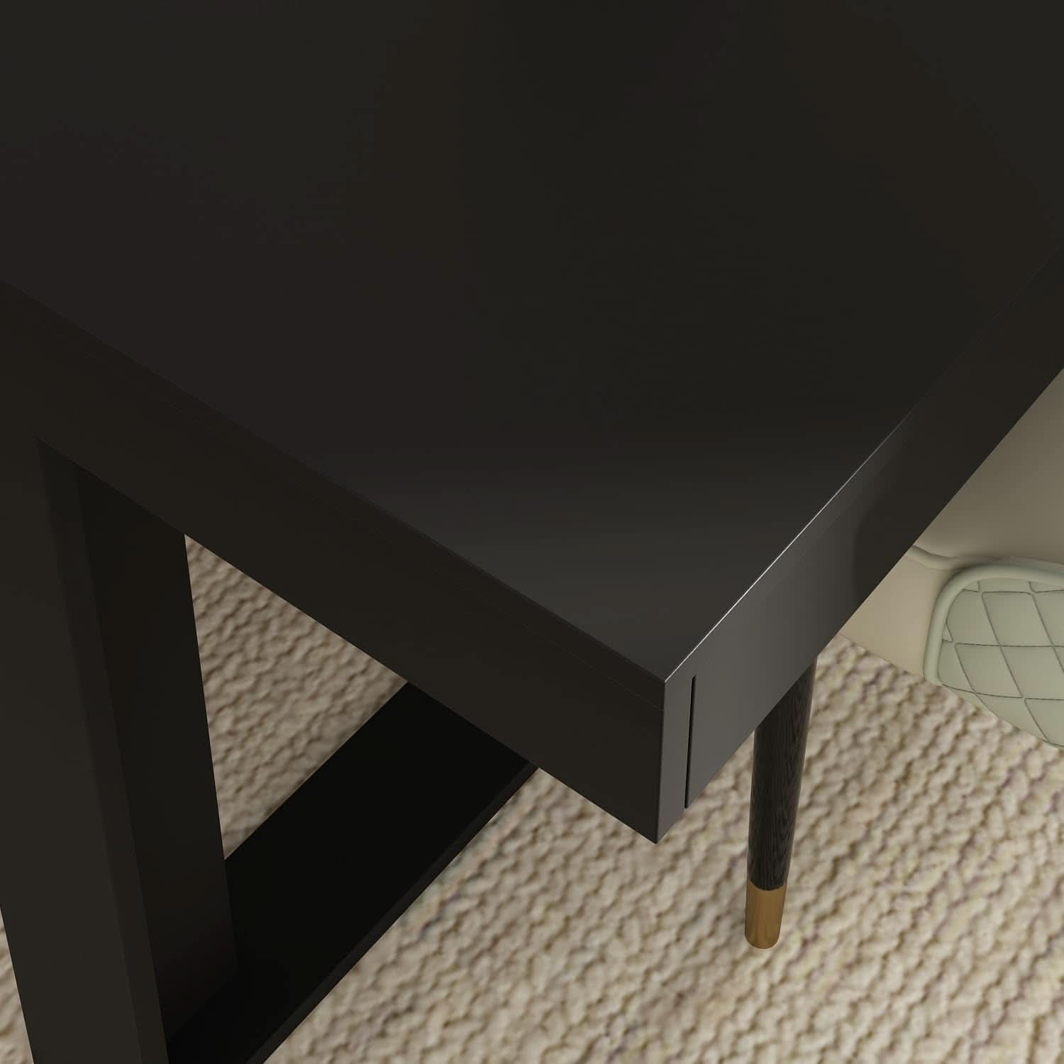 Dining Table 86.6 Inch Rectangular Wood Brown and Black Seats 8 to 10