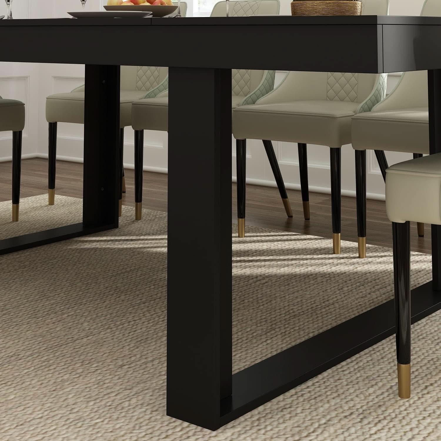 Dining Table 86.6 Inch Rectangular Wood Brown and Black Seats 8 to 10