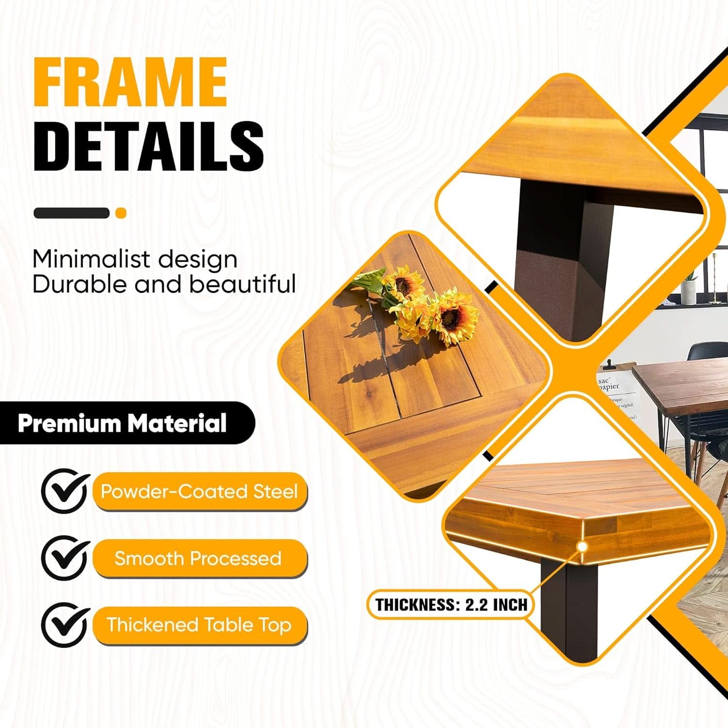 Dining Table For 6 Acacia Wood Indoor Outdoor Iron Legs