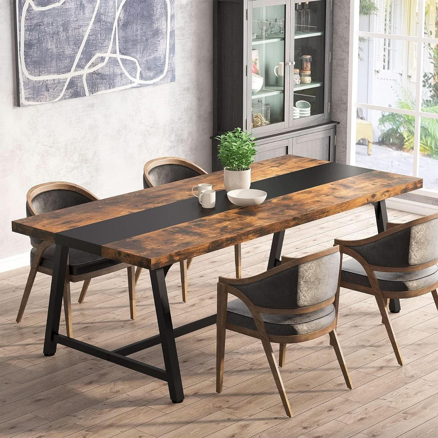 Dining Table For 8 70.87 Inch Rectangular Wood Metal Frame