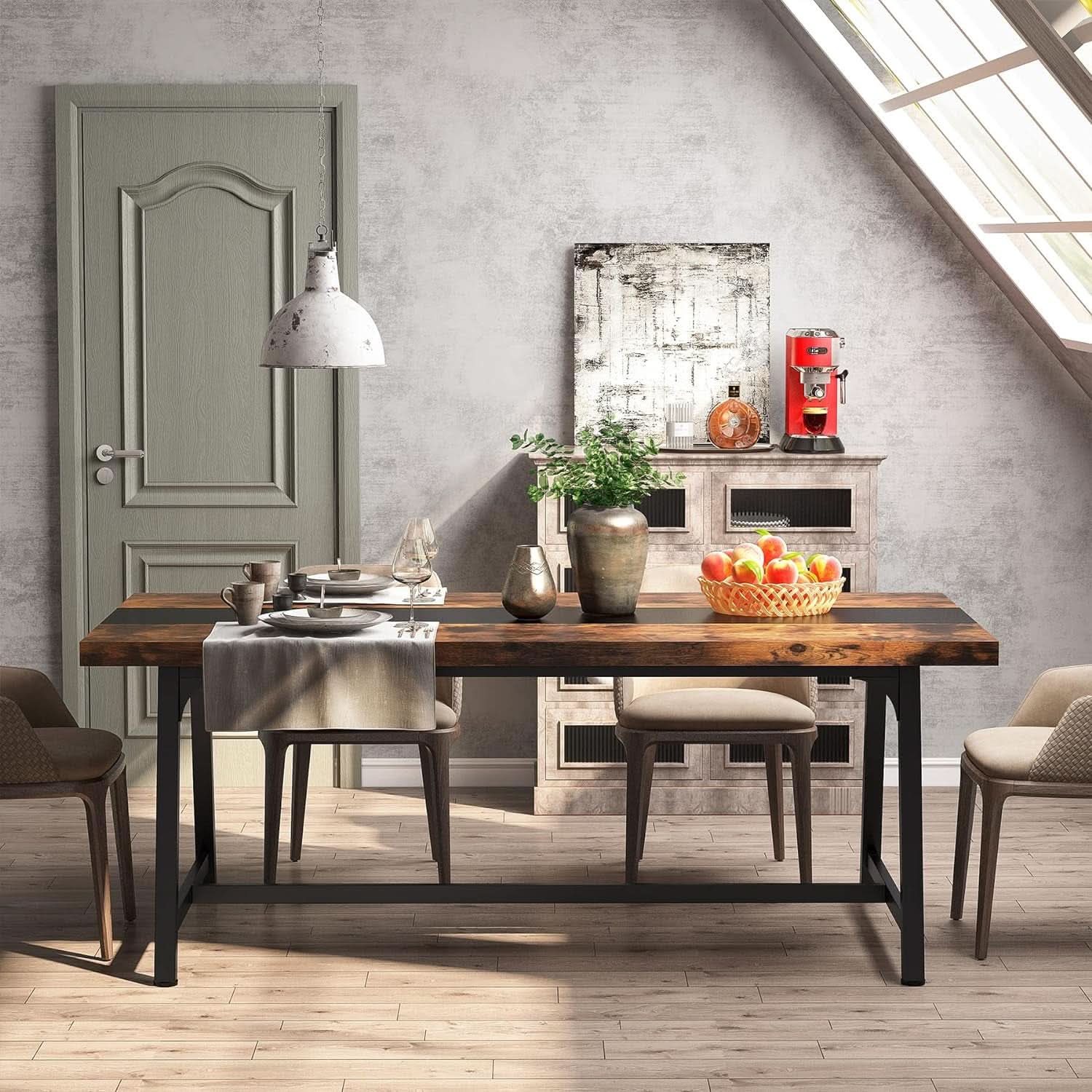 Dining Table For 8 70.87 Inch Rectangular Wood Metal Frame