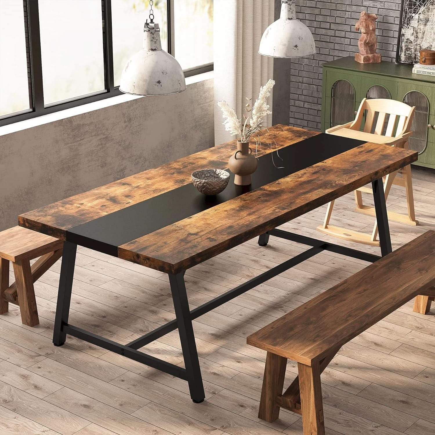 Dining Table For 8 70.87 Inch Rectangular Wood Metal Frame
