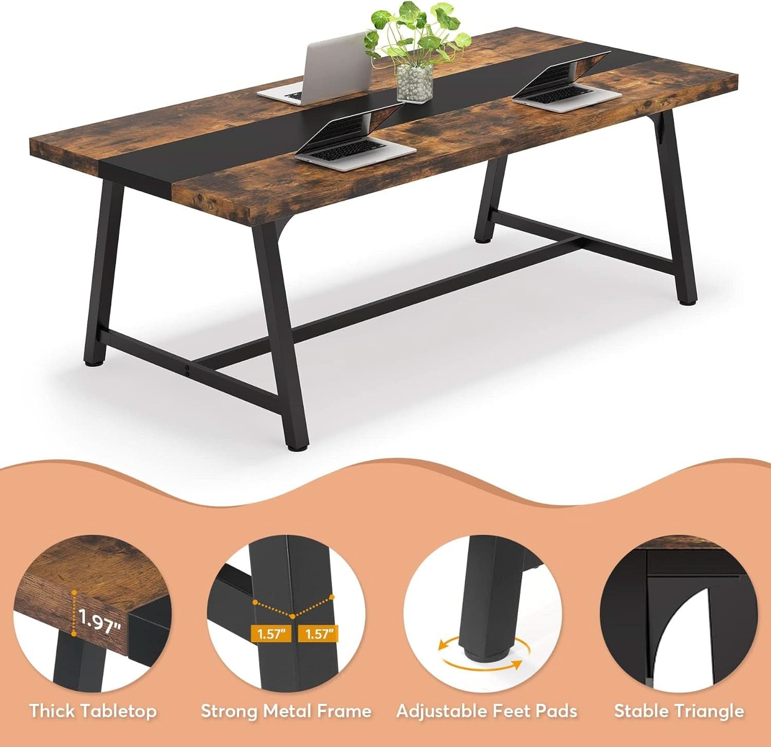 Dining Table For 8 70.87 Inch Rectangular Wood Metal Frame