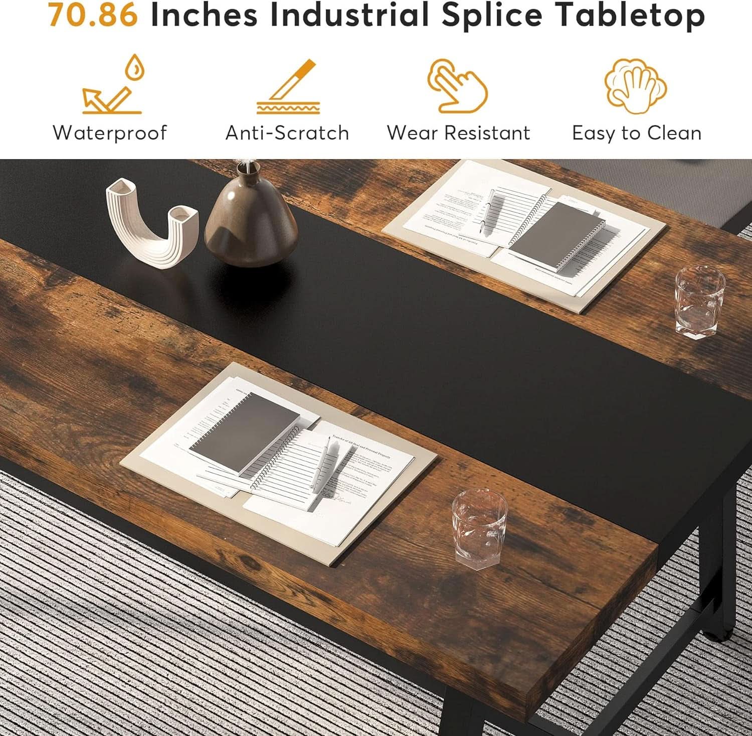 Dining Table For 8 70.87 Inch Rectangular Wood Metal Frame