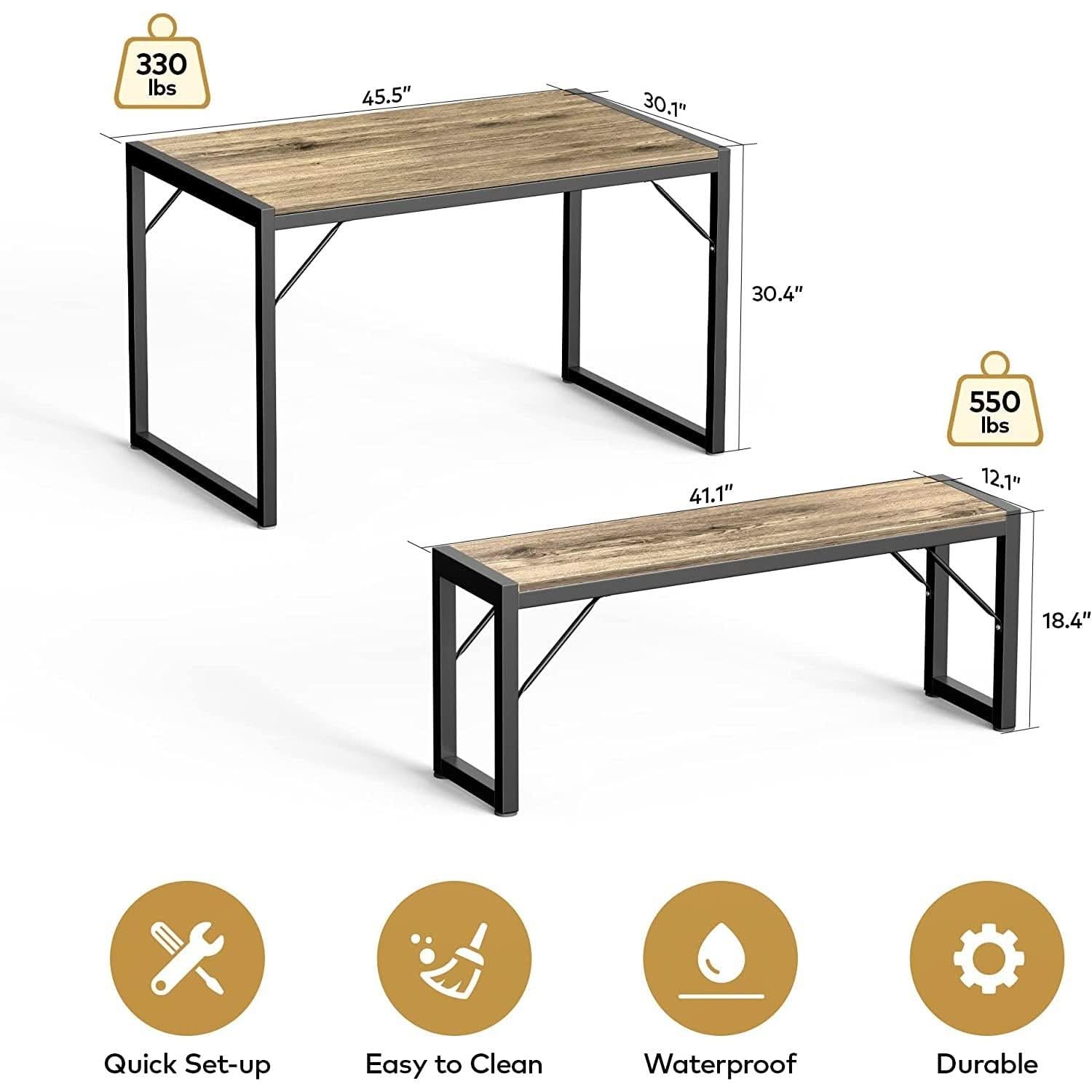 Dining Table Set For 4 With 2 Benches Gray Finish Modern