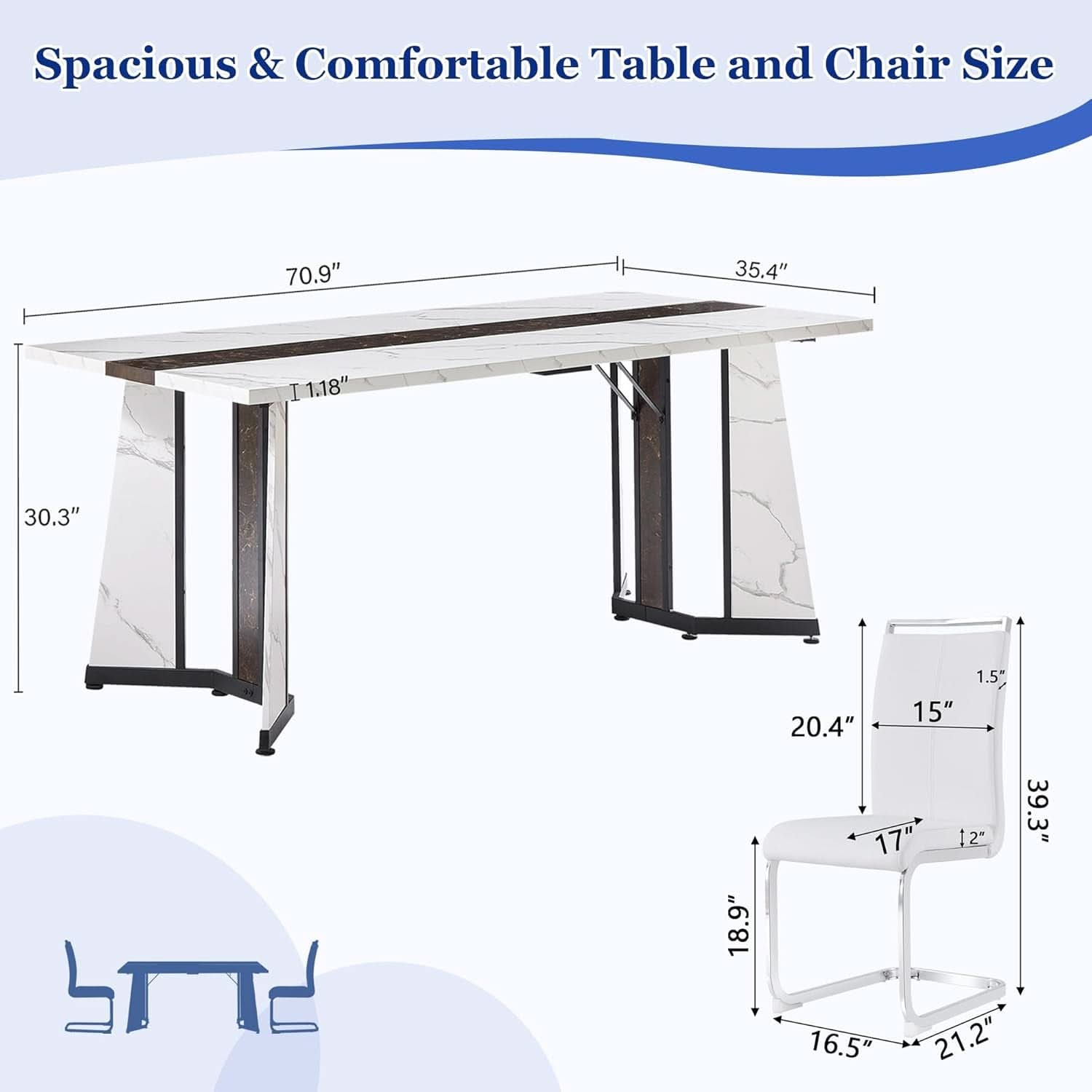 Dining Table Set For Six Seventy One Inch White Marble Top Leather Chairs