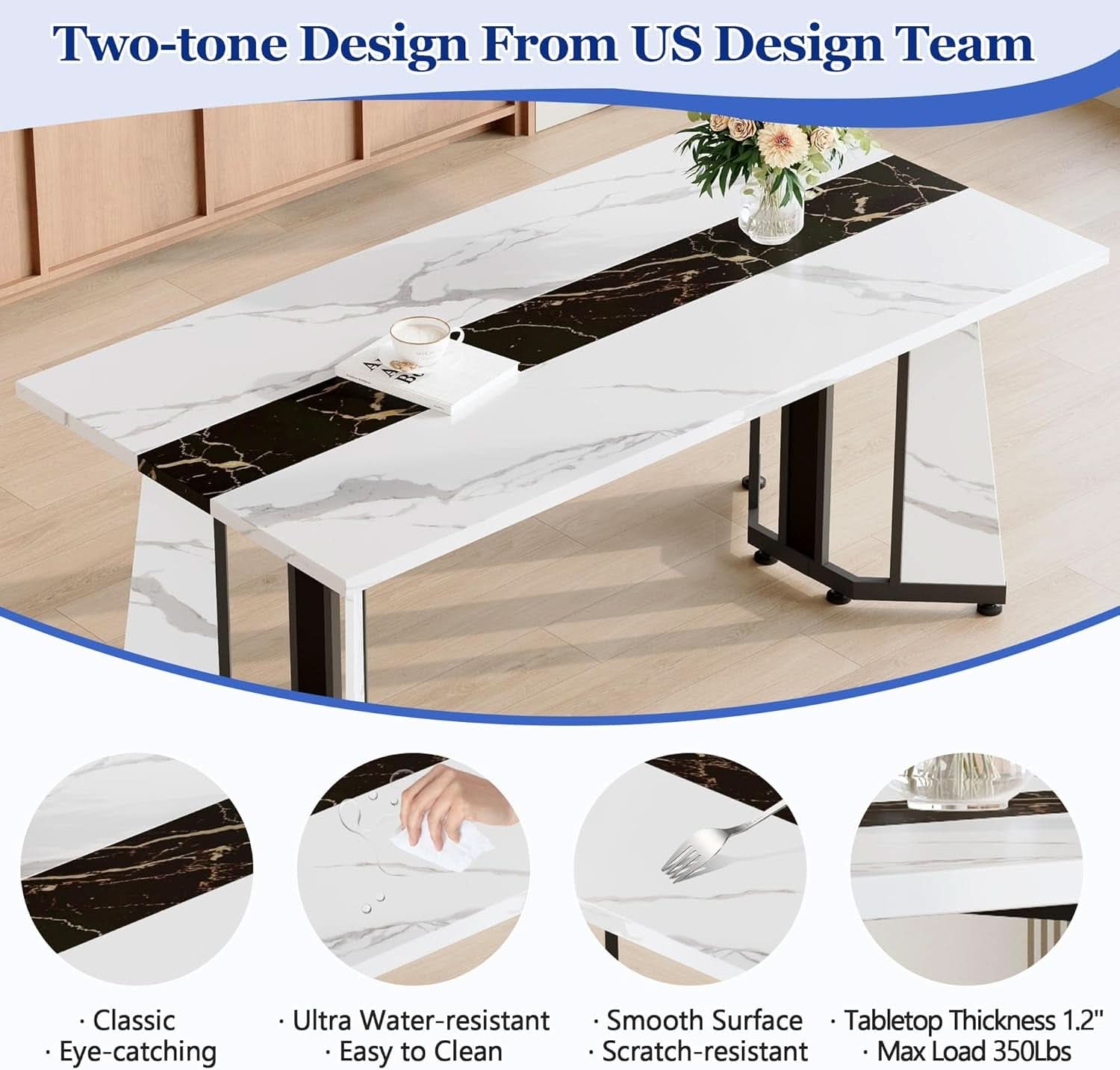 Dining Table Set For Six Seventy One Inch White Marble Top Leather Chairs