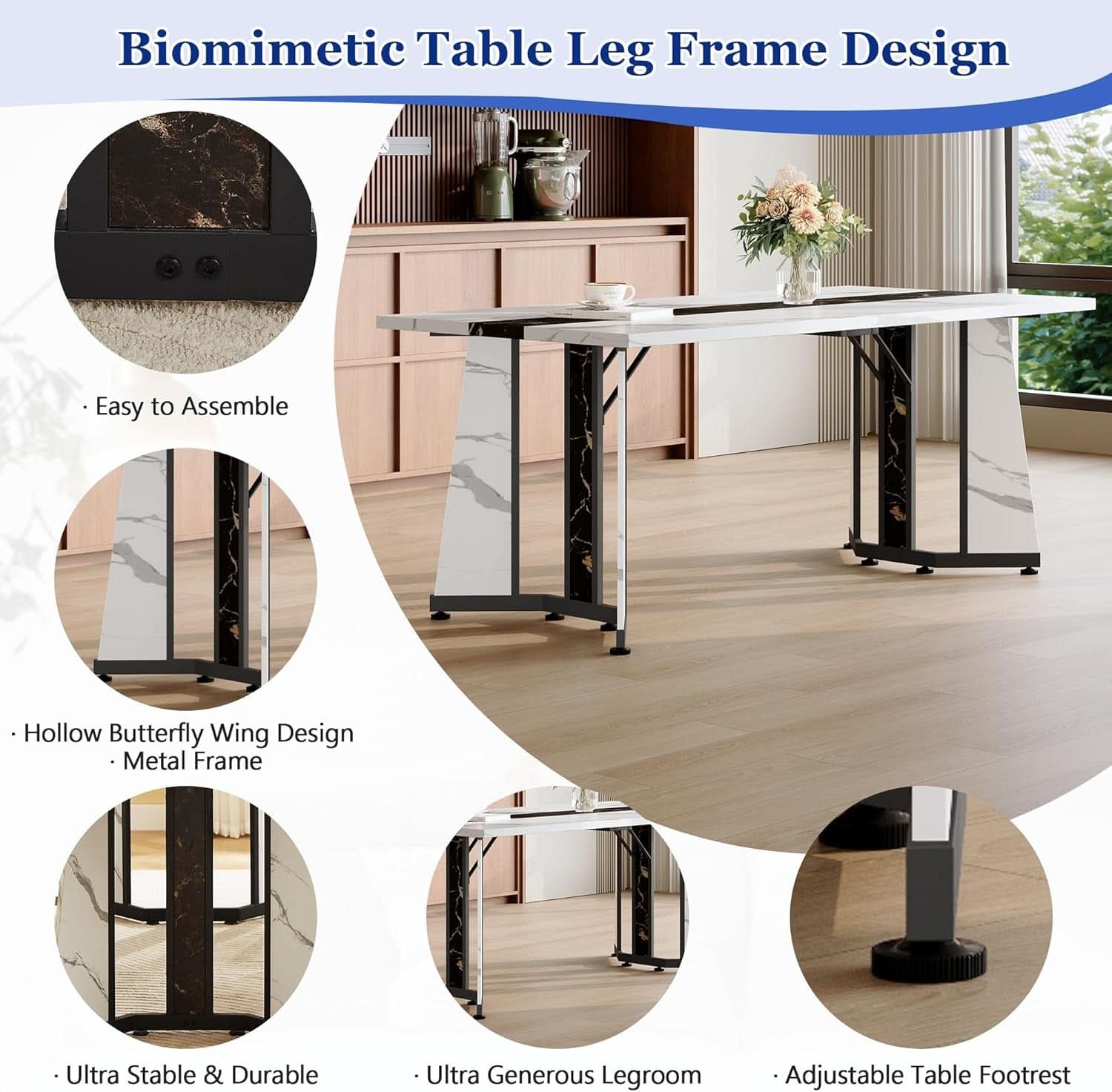 Dining Table Set For Six Seventy One Inch White Marble Top Leather Chairs