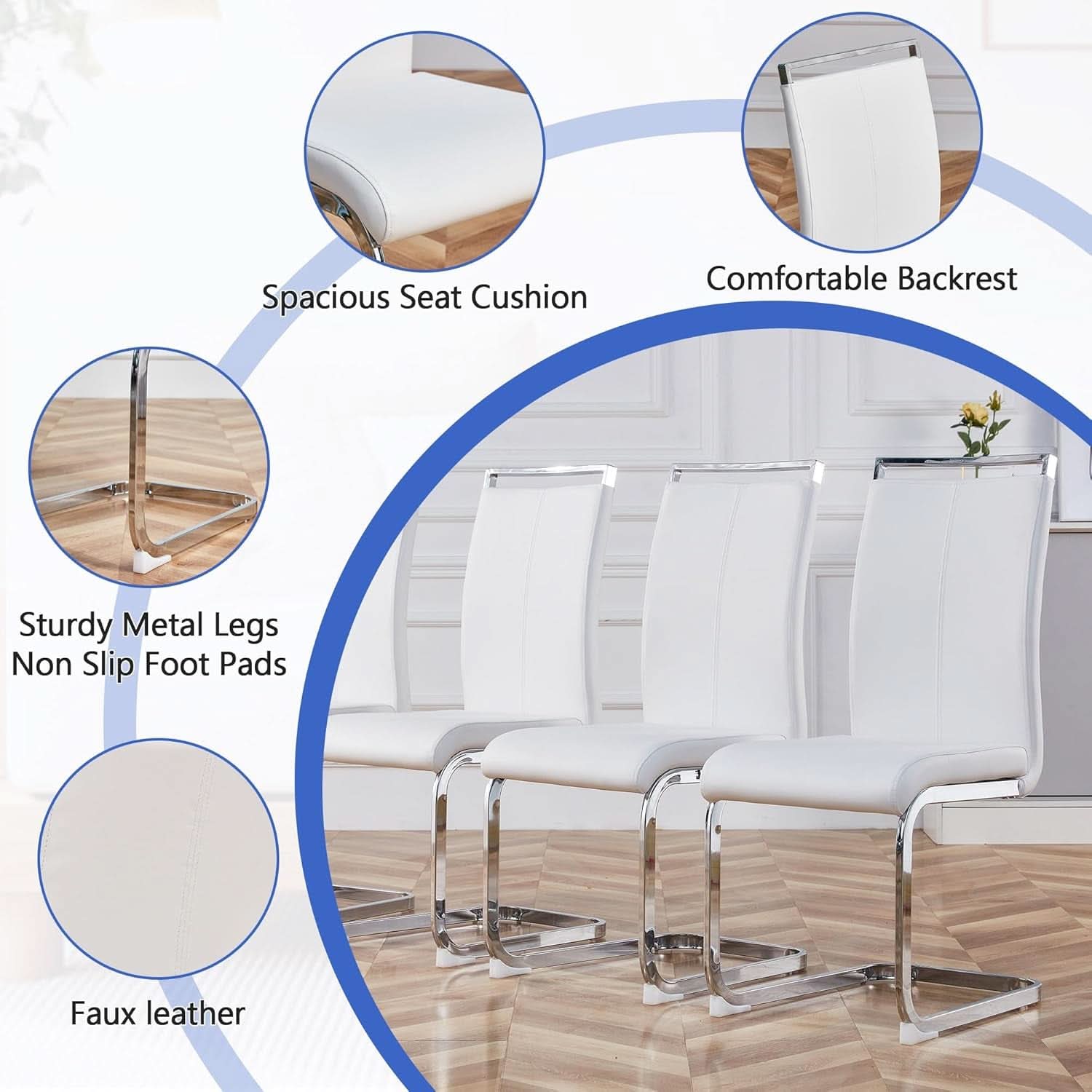 Dining Table Set For Six Seventy One Inch White Marble Top Leather Chairs