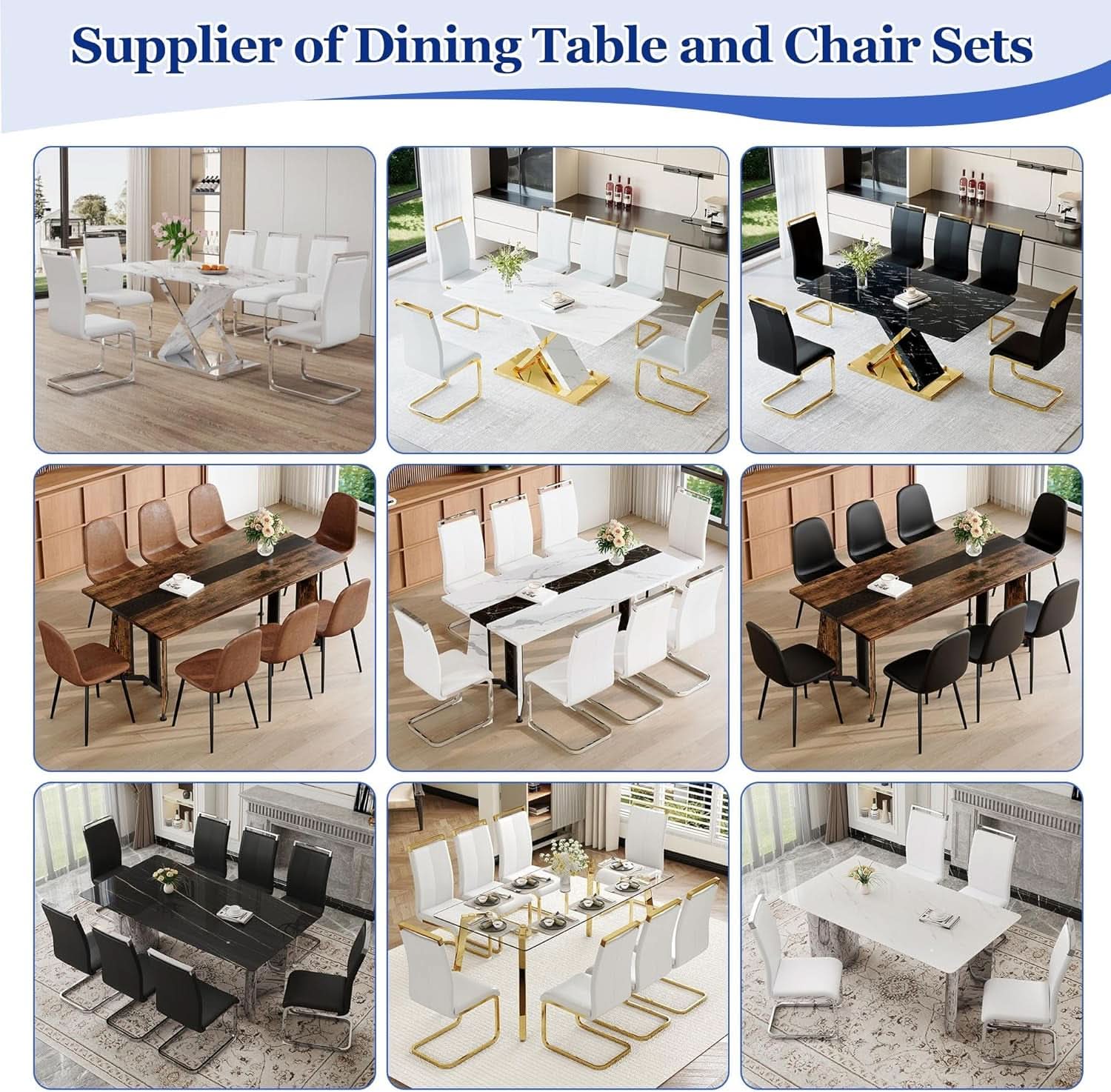 Dining Table Set For Six Seventy One Inch White Marble Top Leather Chairs