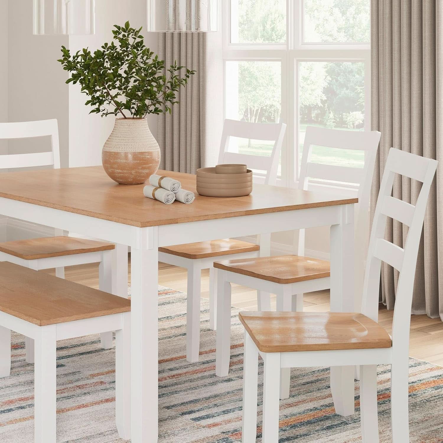 Dining Table Set White Mango Wood Contemporary Style Edition